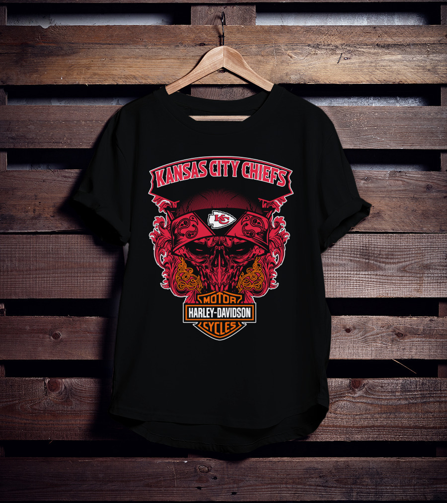 Kansas City Chiefs Harley Davidson Motorcycles Skull T-Shirt