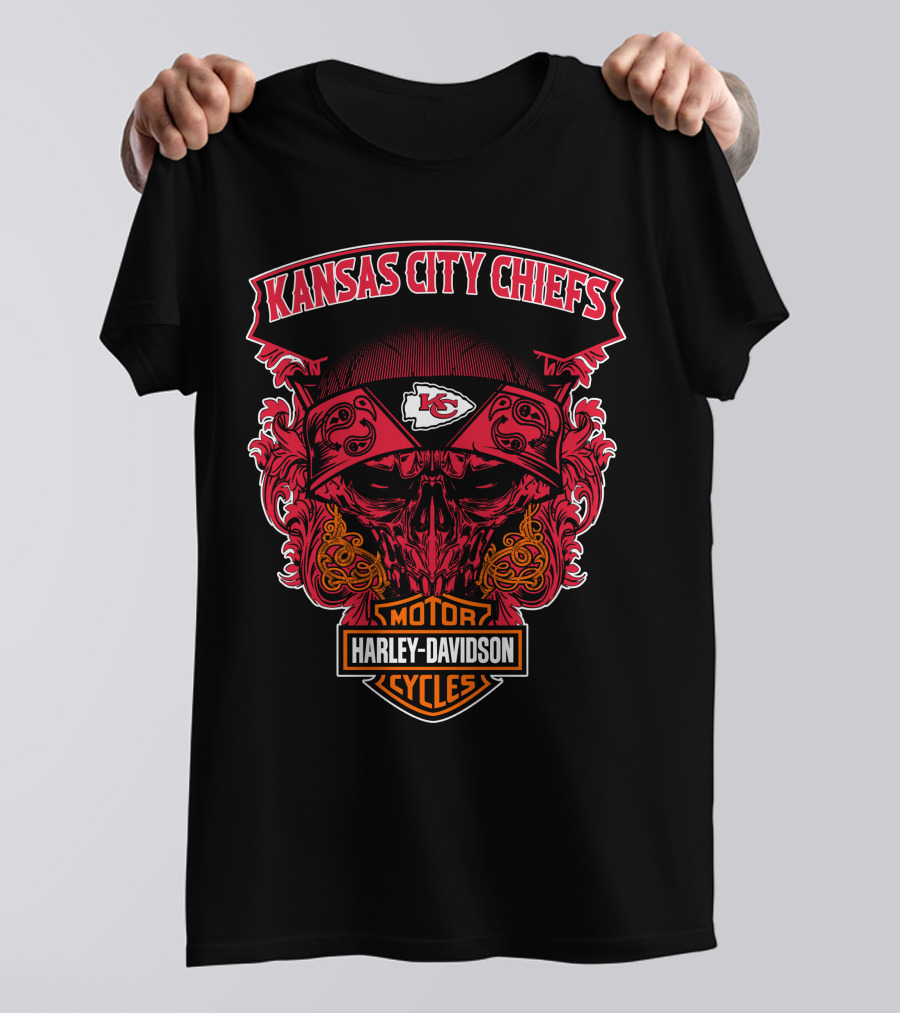 Kansas City Chiefs Harley Davidson Motorcycles Skull T-Shirt