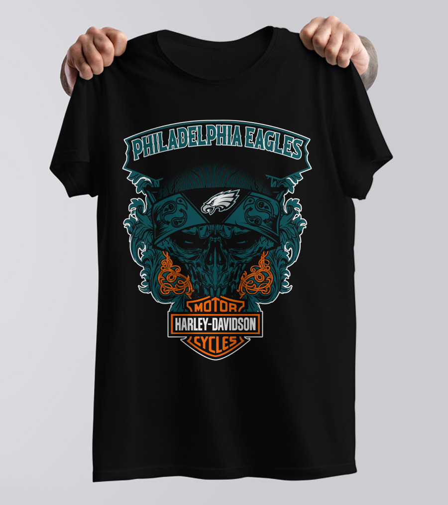 Philadelphia Eagles Harley Davidson Motorcycles Skull T-Shirt