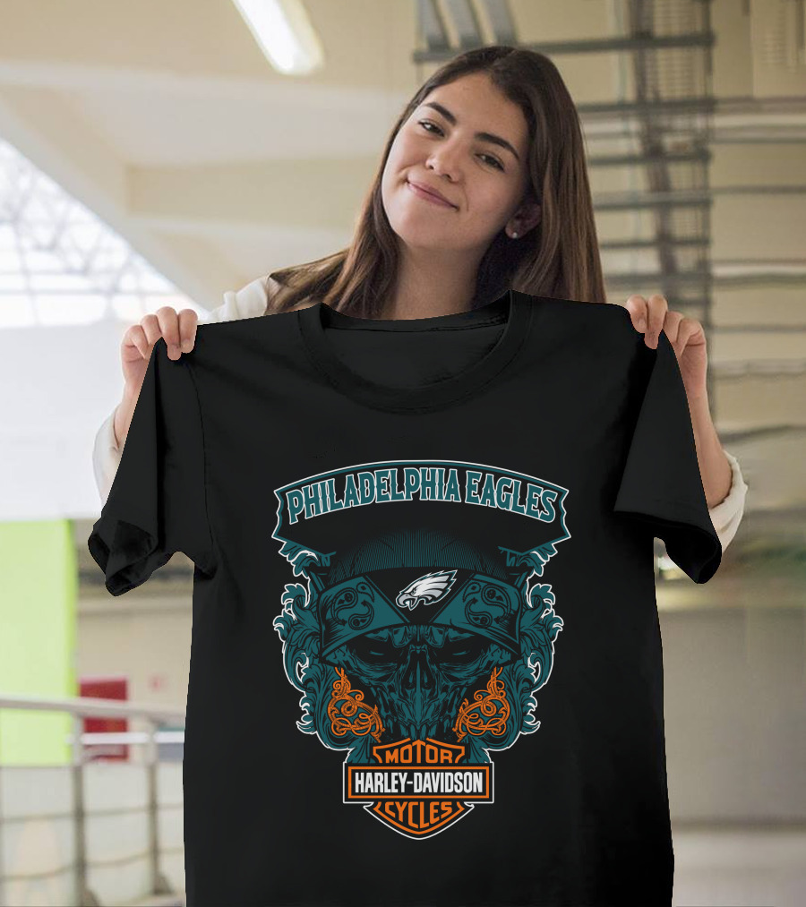 Philadelphia Eagles Harley Davidson Motorcycles Skull T-Shirt