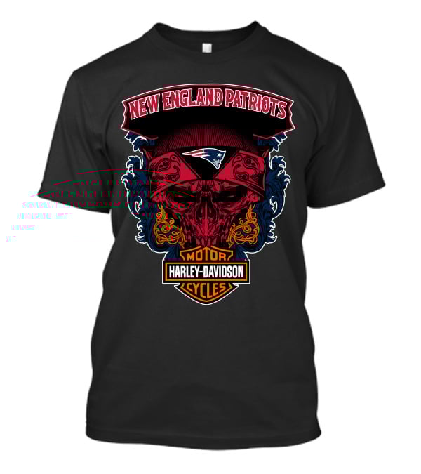 New England Patriots Skull Harley Davidson Motorcycles T-Shirt