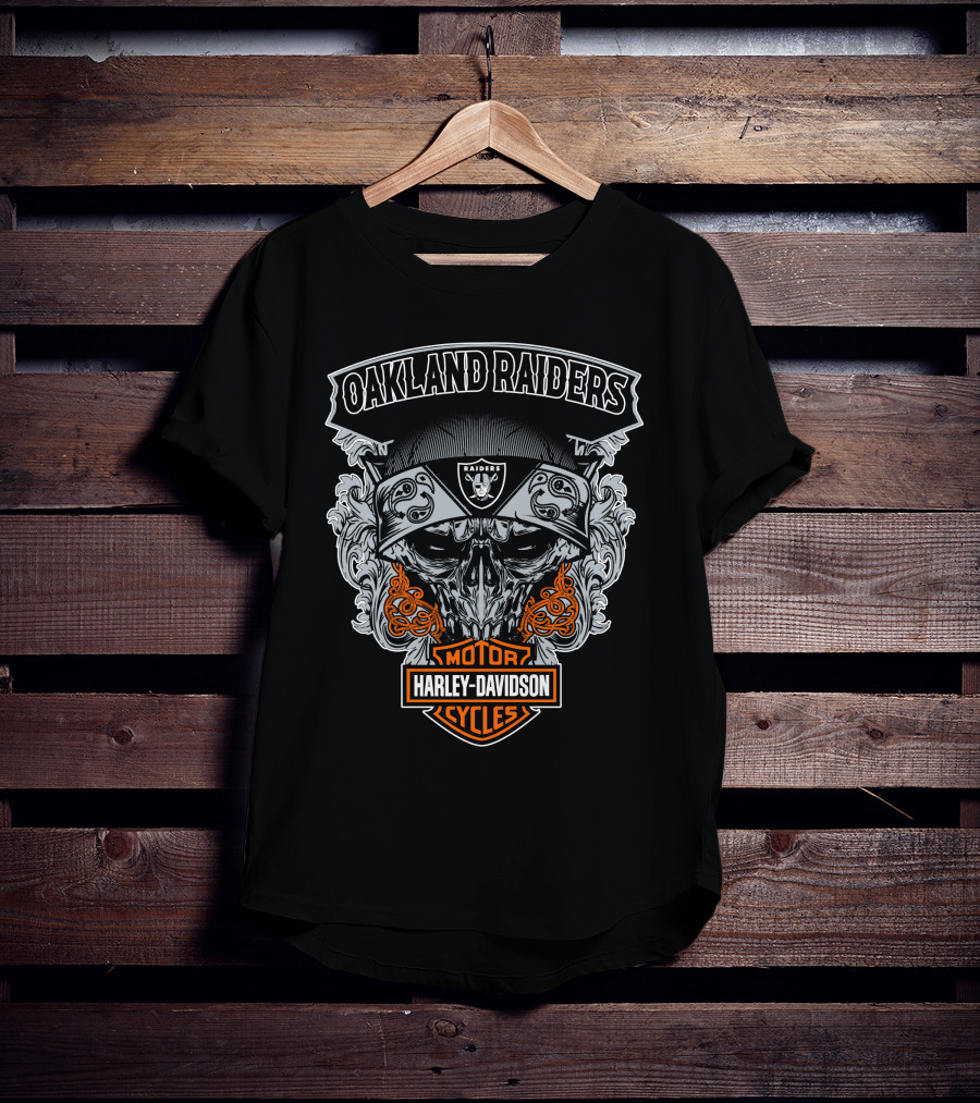 Oakland Raiders Harley Davidson Motorcycles Skull T-Shirt
