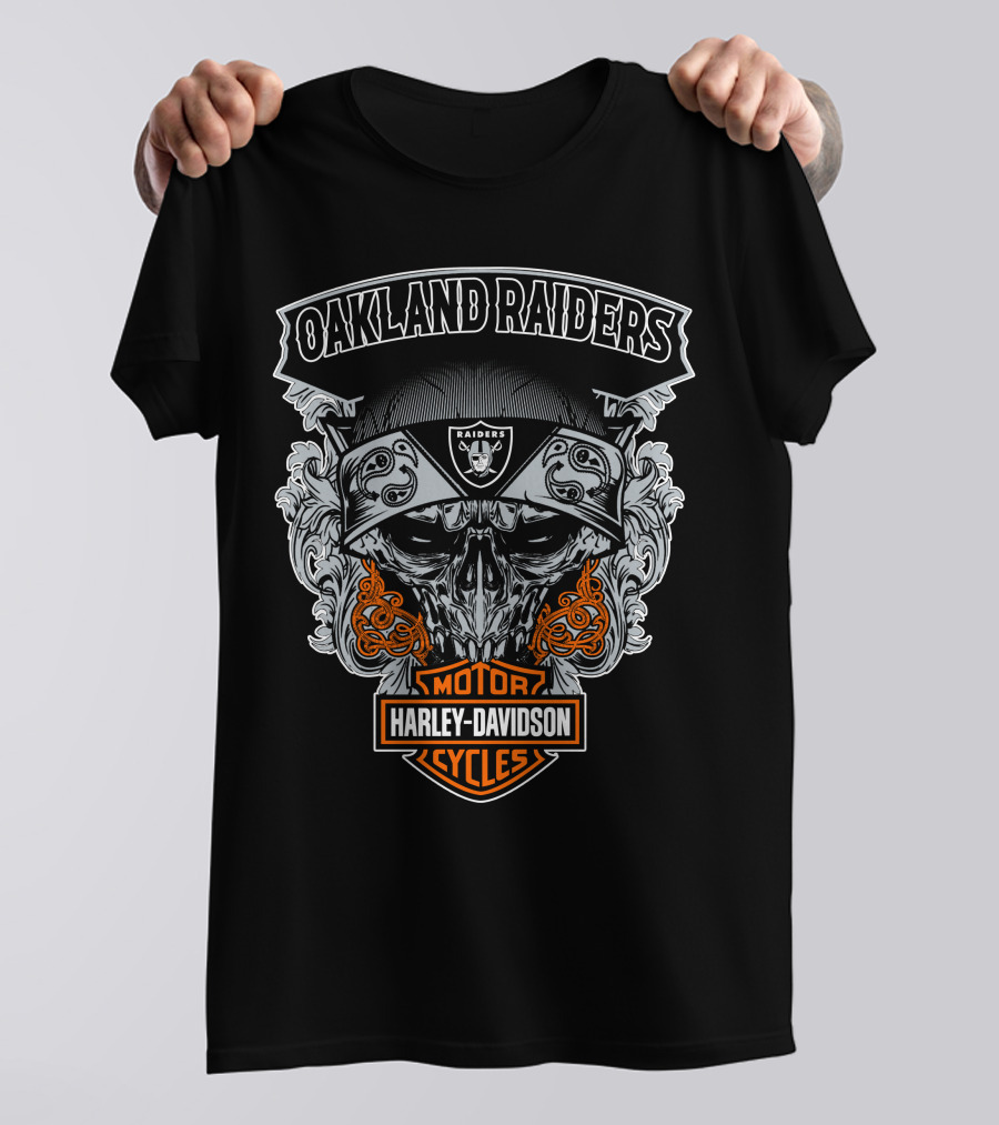 Oakland Raiders Harley Davidson Motorcycles Skull T-Shirt