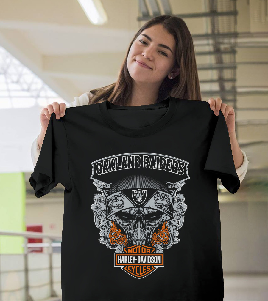 Oakland Raiders Harley Davidson Motorcycles Skull T-Shirt