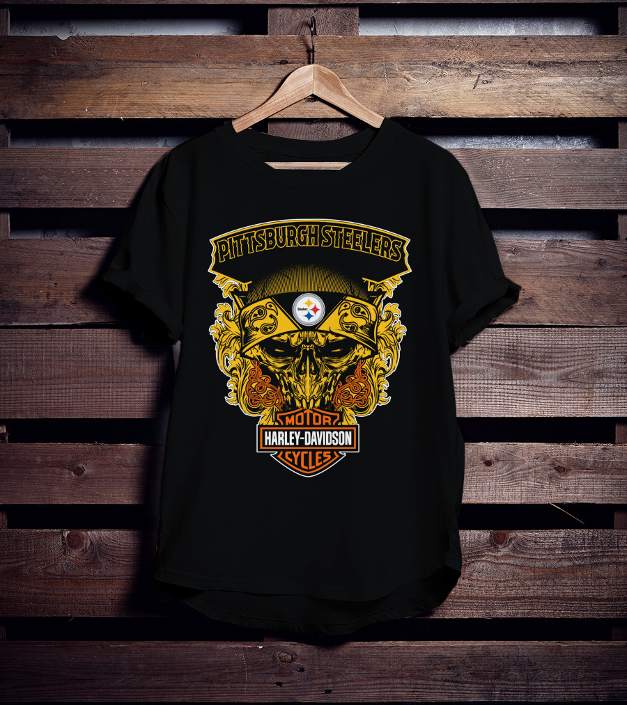 Pittsburgh Steelers Harley Davidson Motorcycles Skull T-Shirt