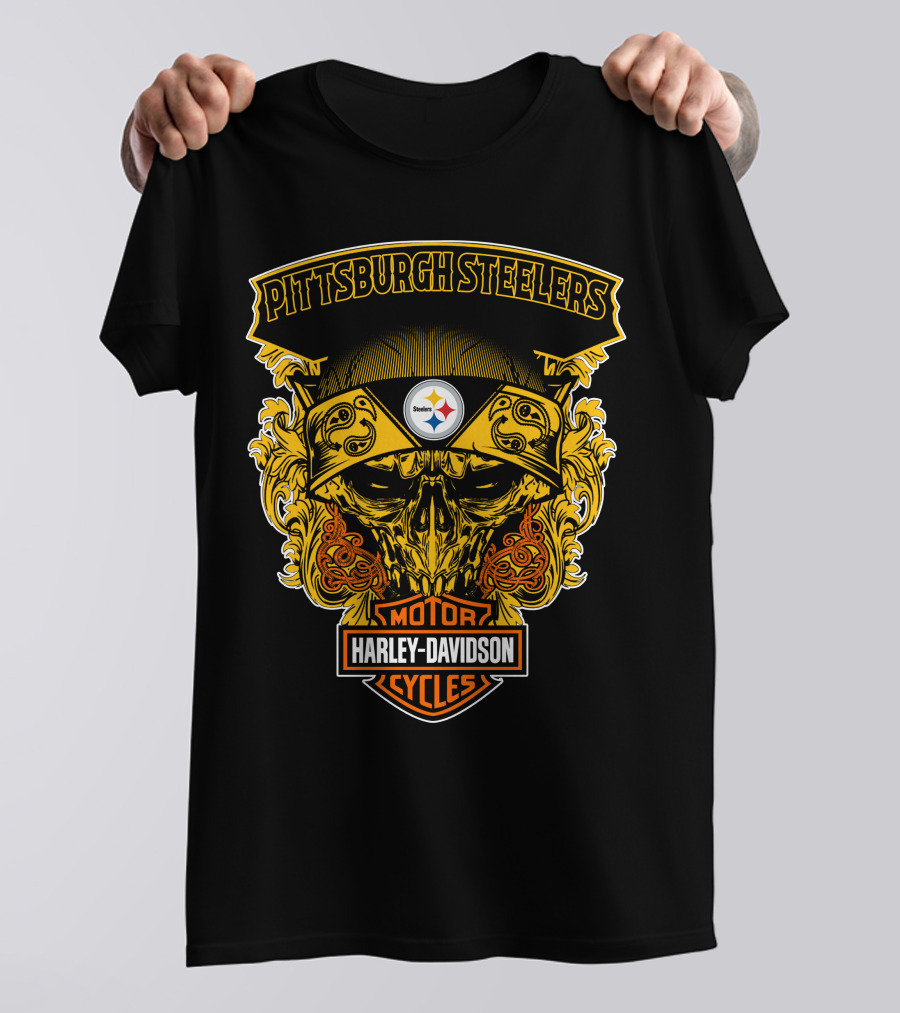 Pittsburgh Steelers Harley Davidson Motorcycles Skull T-Shirt
