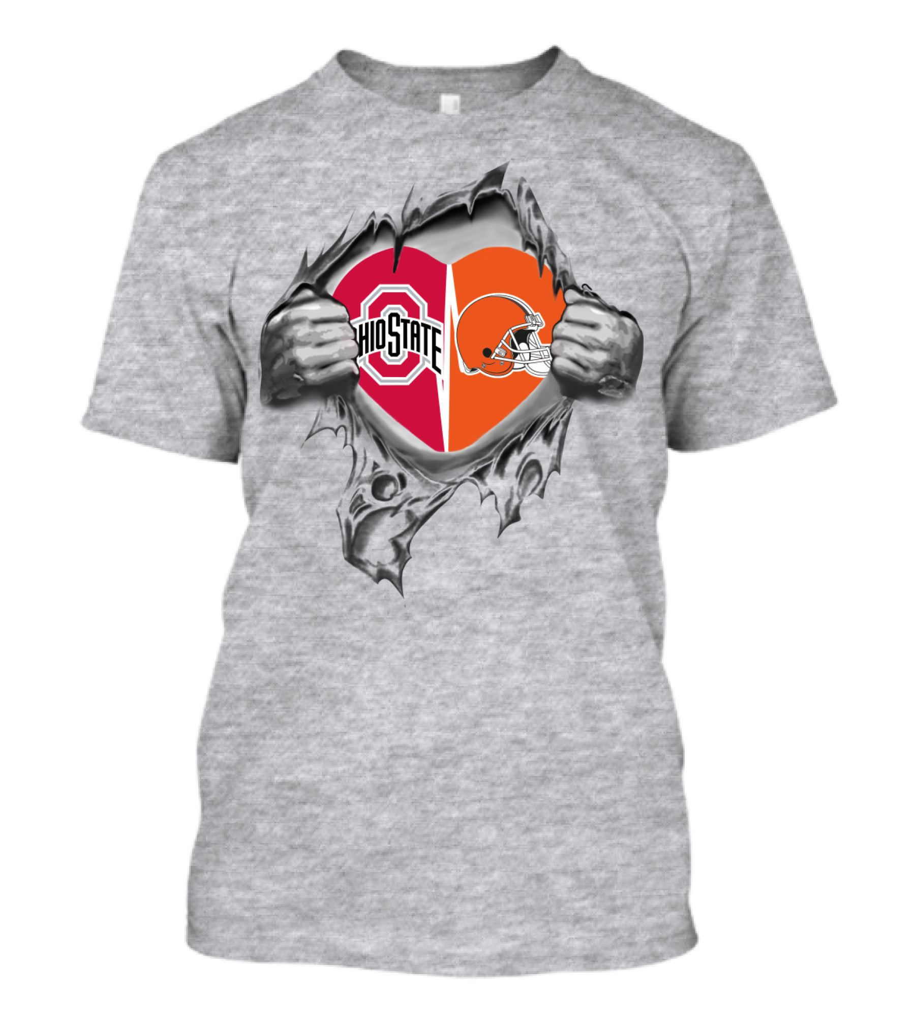 Ohio State Buckeyes Cleveland Browns Heart Logo Rip T-Shirt