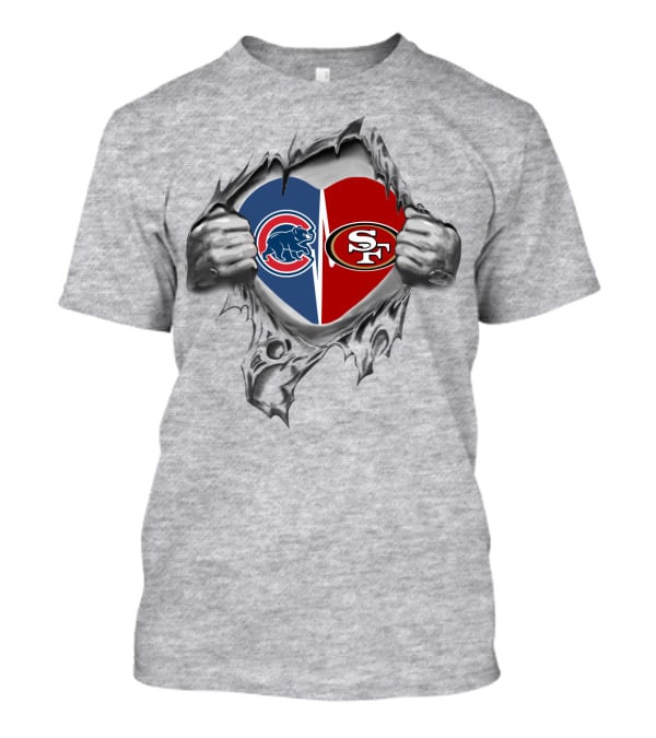 Chicago Cubs San Francisco 49ers Heart Logo Split Tear T-Shirt