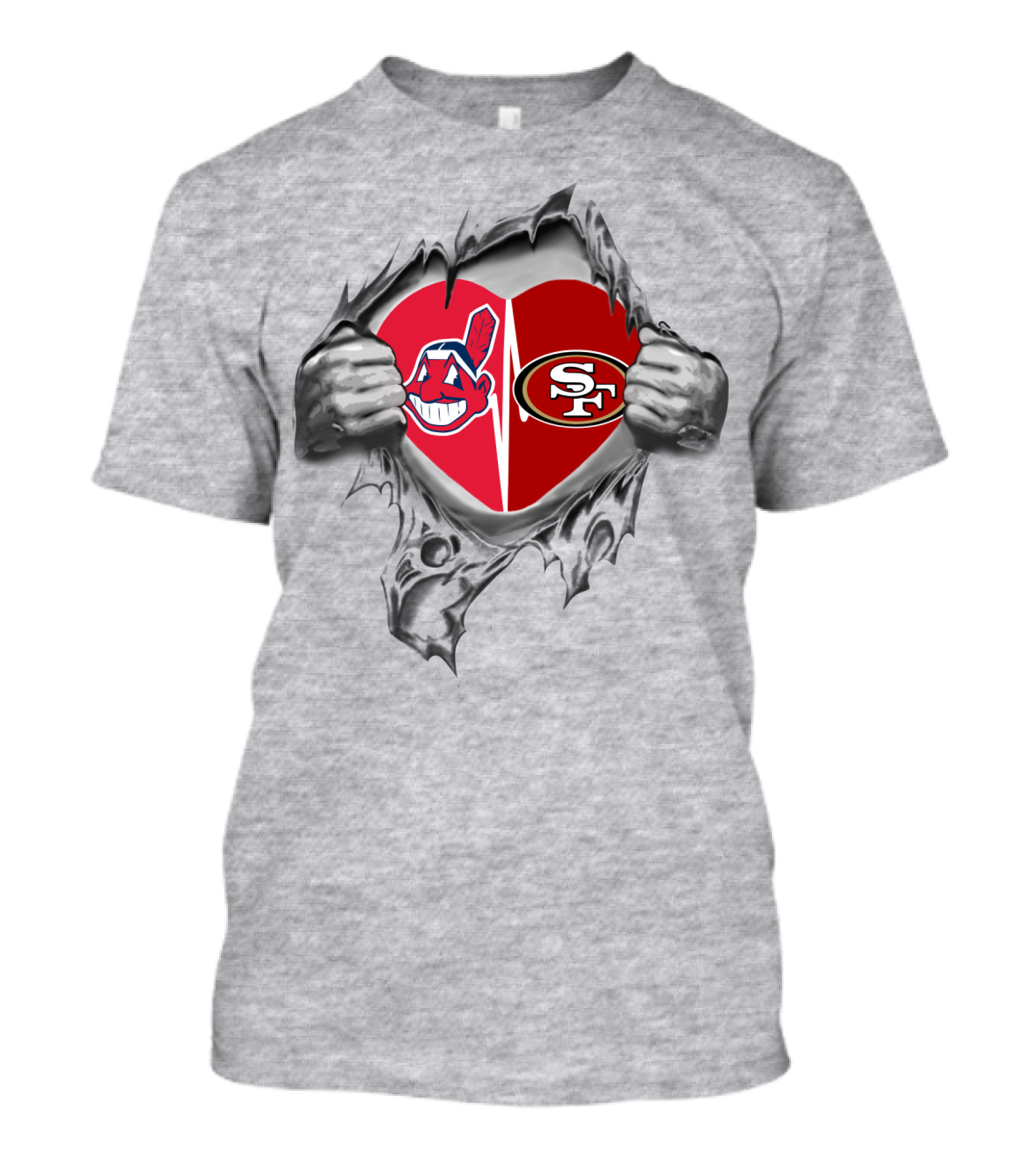49Ers Cleveland Indians Heart Torn T-Shirt