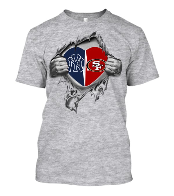 49Ers Yankees Heart Ripped Jersey T-Shirt