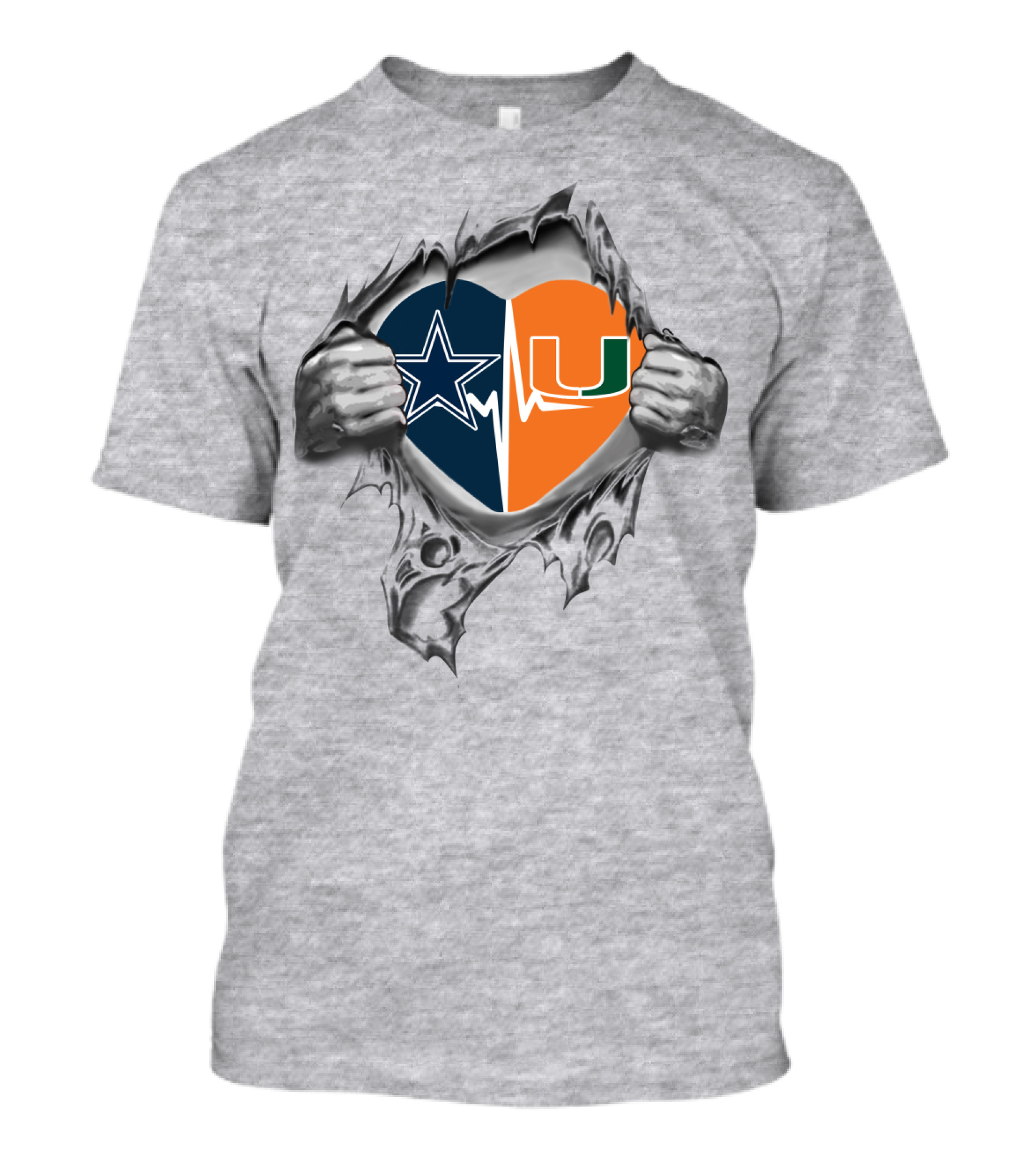 Cowboys Hurricanes Heart Star U Logo Torn T-Shirt