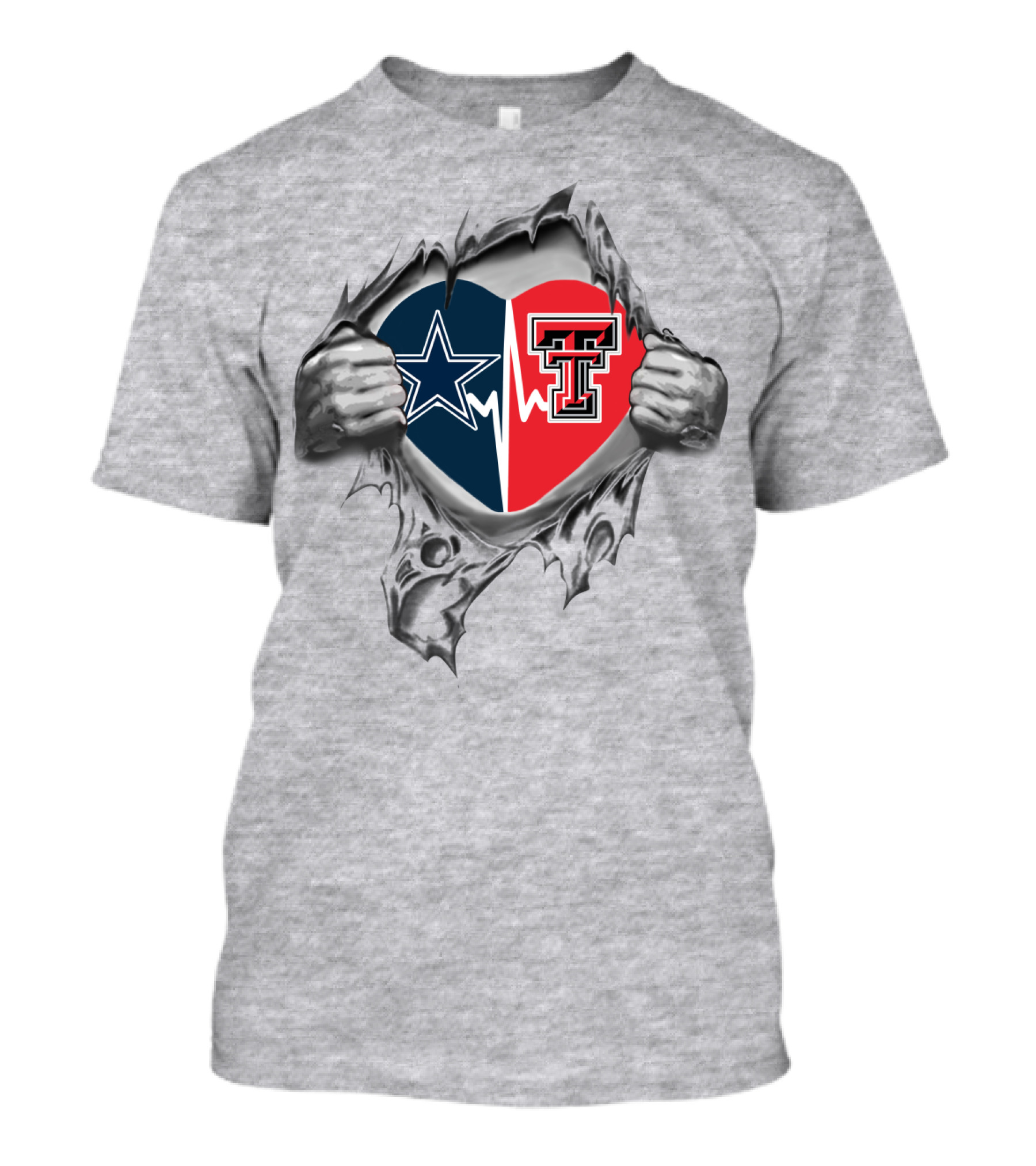 Cowboys Texas Tech Heartbeat Pulled Open Hands Star Logo T T-Shirt