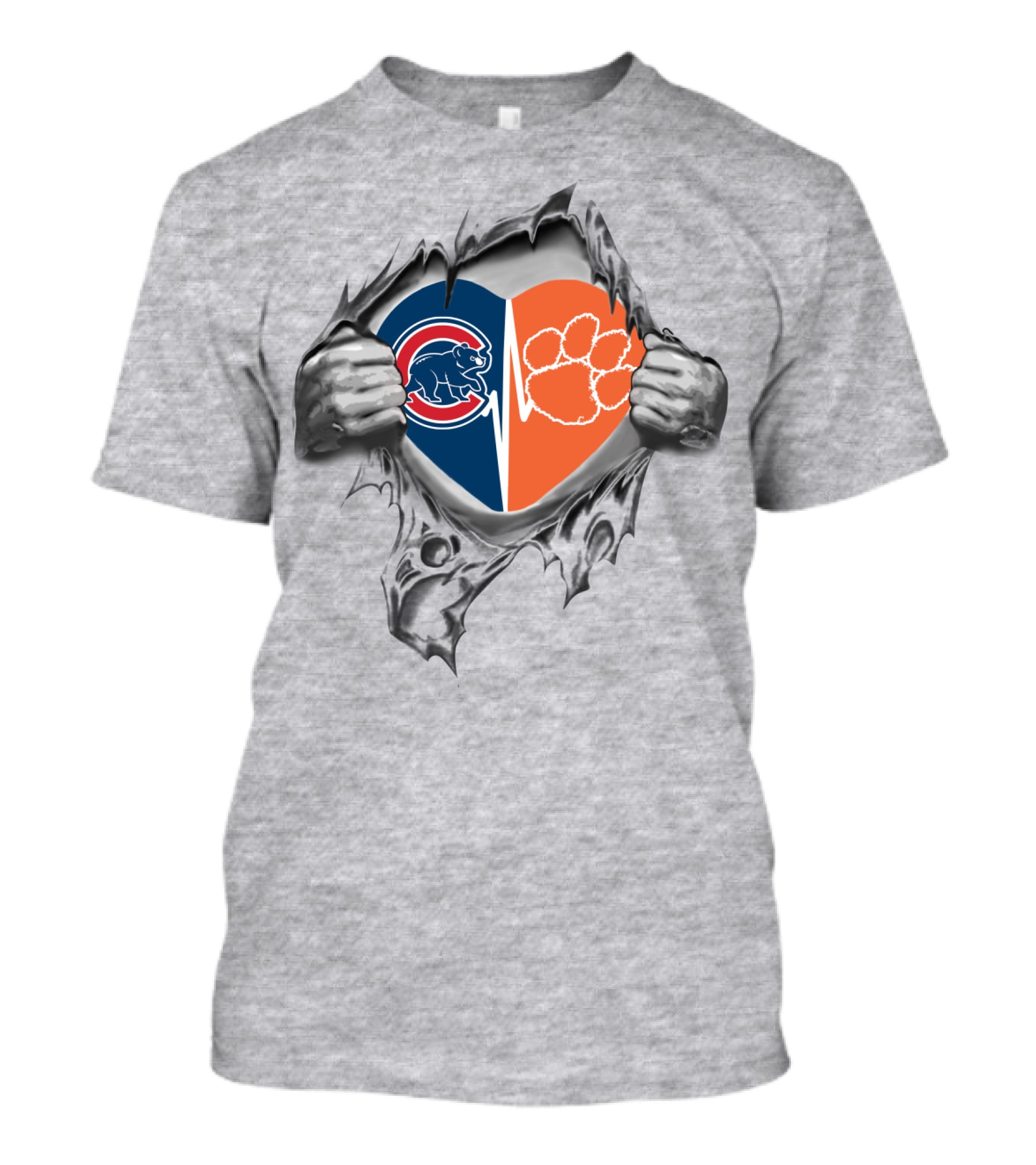 Cubs Clemson Tigers Heart Hands Peeling Logo Combination T-Shirt