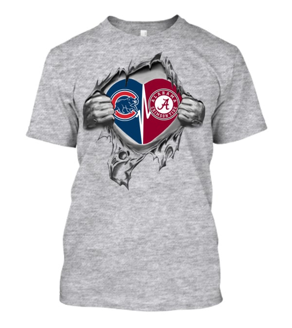 Cubs Alabama Crimson Tide Heart Torn Open Dual Logo Fusion T-Shirt