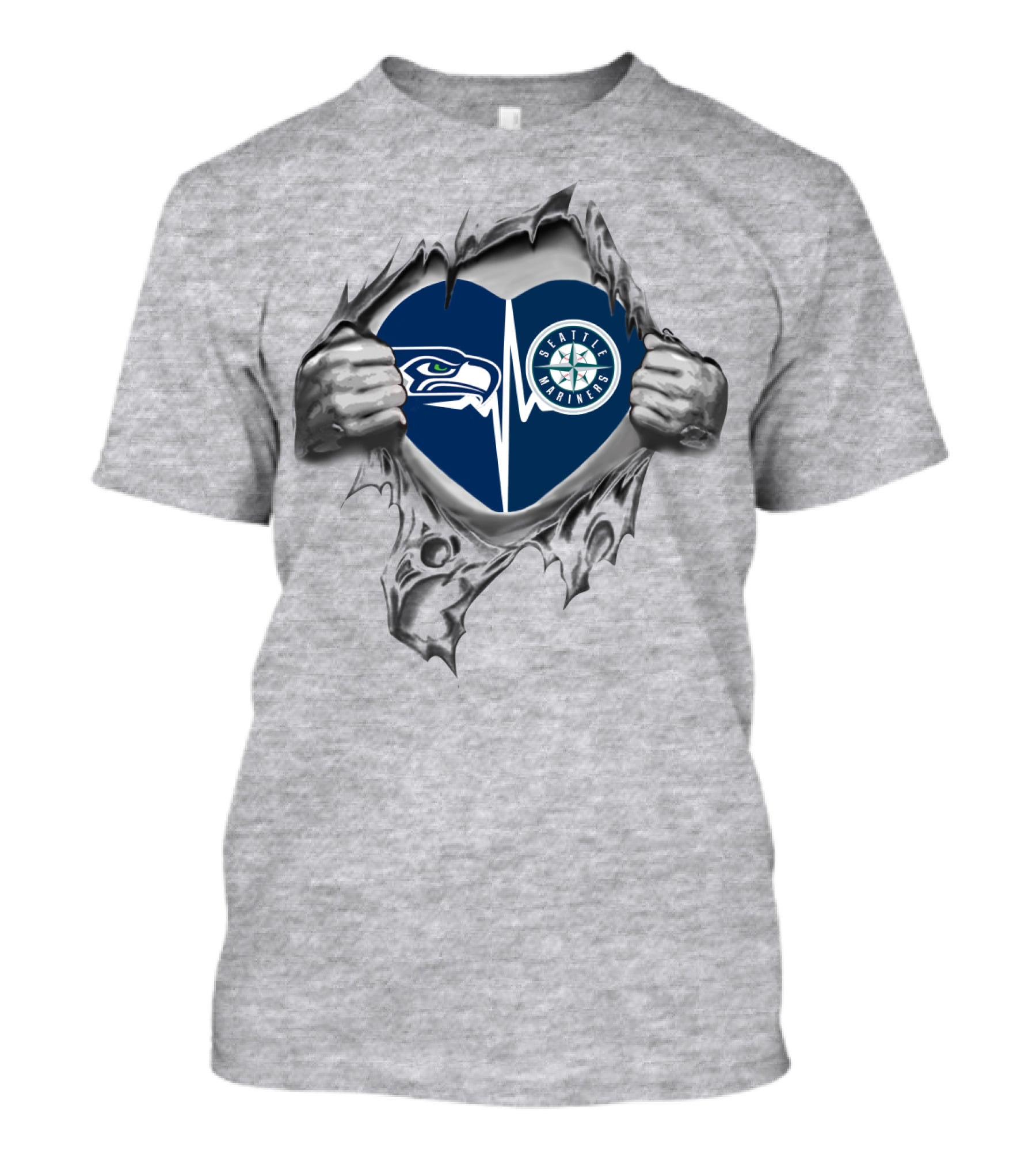 Seahawks Mariners Heartbeat Loyalty Sewn Through My Heart T-Shirt