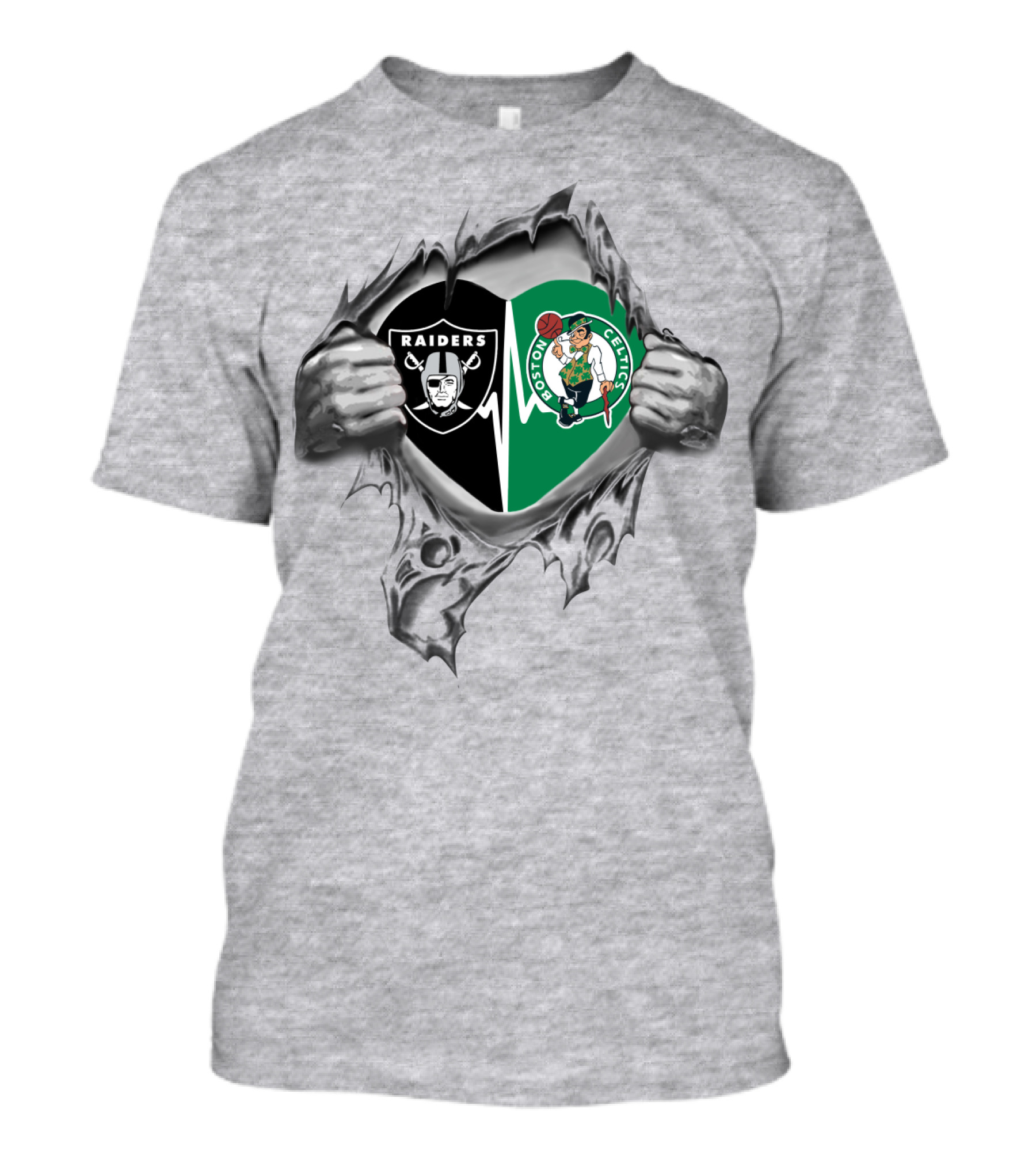 Raiders Celtics It's In My Heart Silver Tear T-Shirt