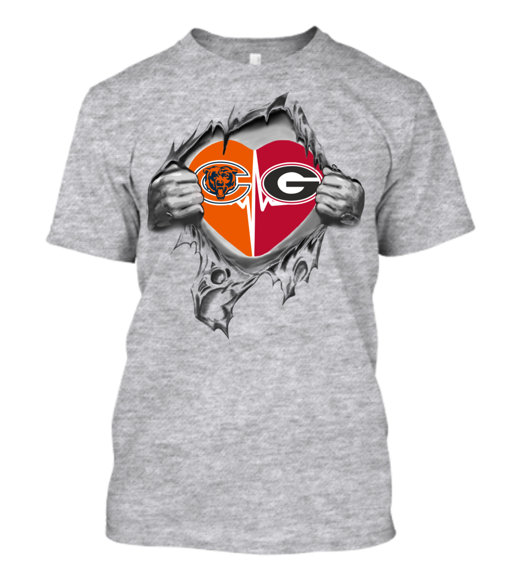 Chicago Bears Georgia Bulldogs Heart Torn Fabric T-Shirt