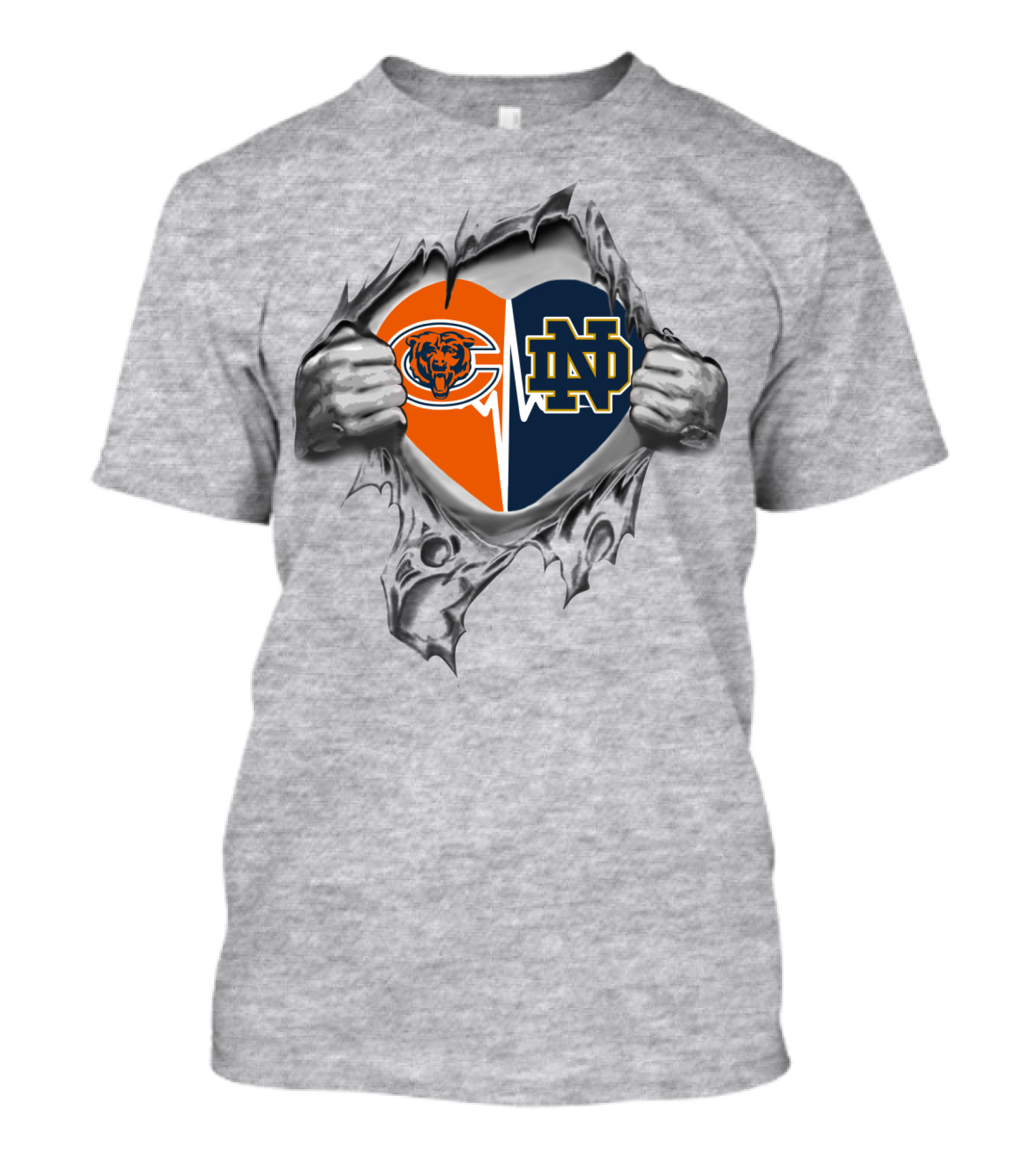 Chicago Bears Notre Dame Heart Logo Fusion T-Shirt
