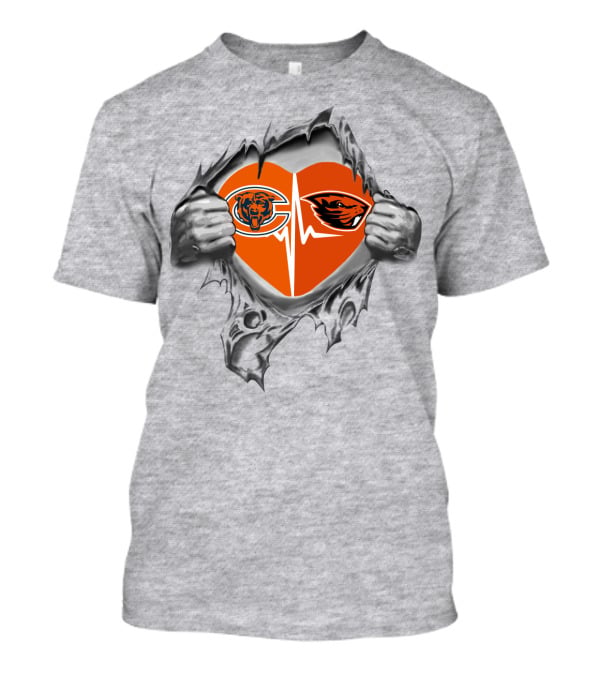 Chicago Bears Oregon State Beavers Heartbeat Loyalty Peel-Off Effect T-Shirt