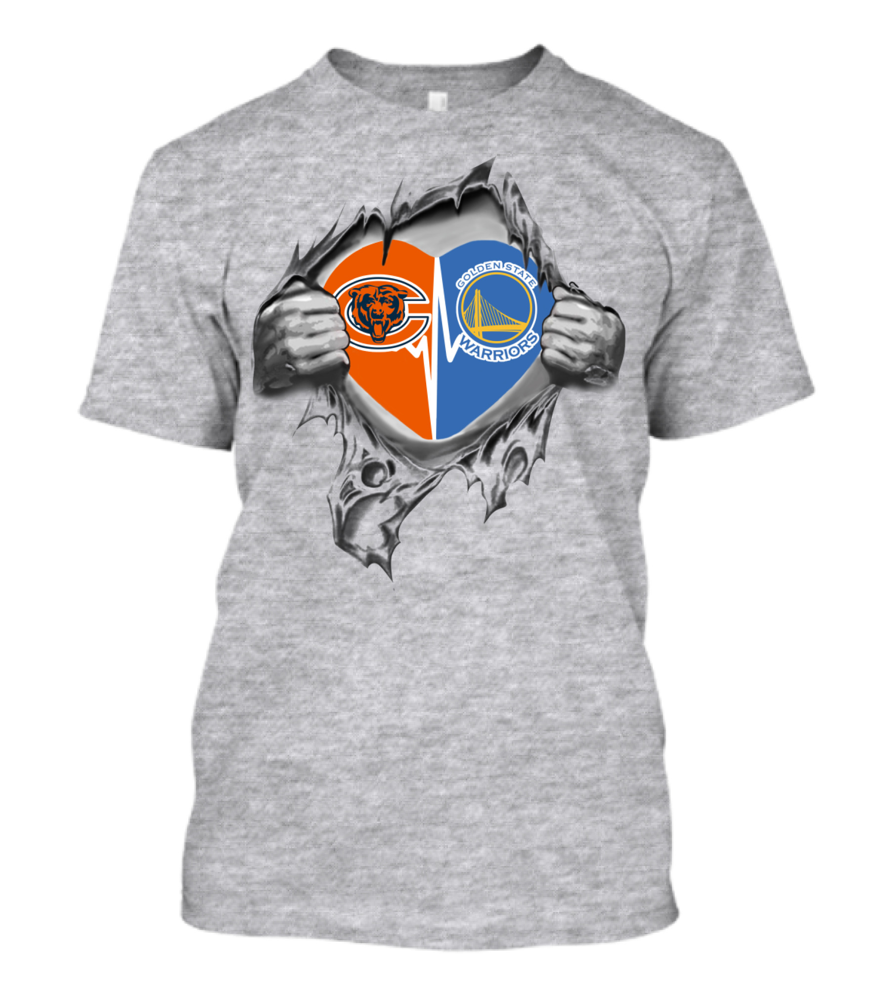 Bears Warriors It's In My Heart Chicago Golden State Logos Inside Torn T-Shirt