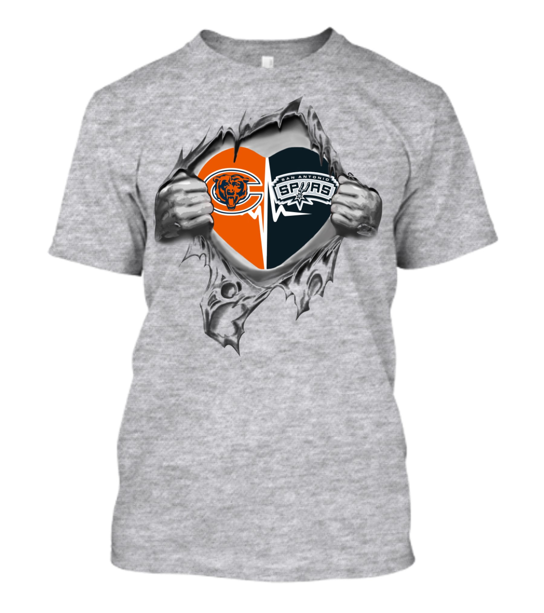 Chicago Bears San Antonio Spurs Heart Logo Torn T-Shirt
