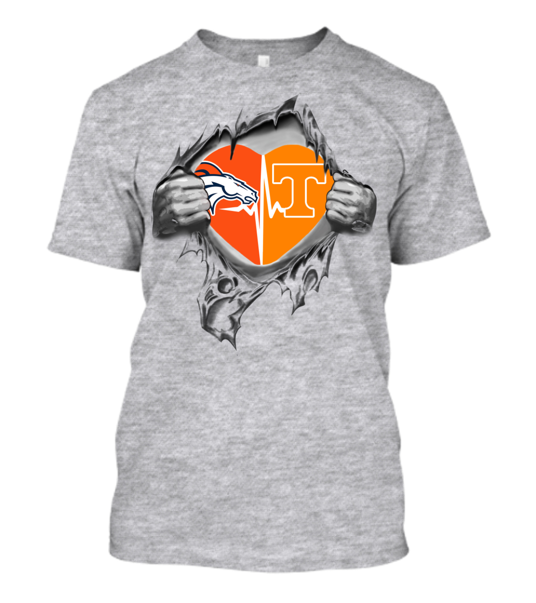 Broncos Horse Tennessee T Heart Logo Split With Hands And Rip Effect T-Shirt