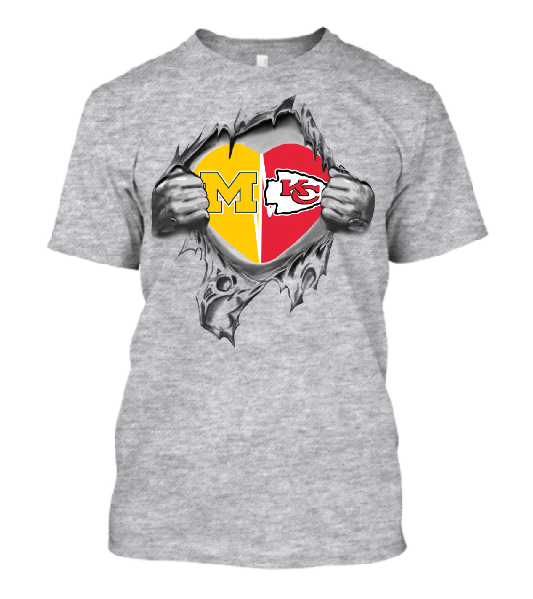 Chiefs Michigan M Heart Kansas City Football Fan Football Team Logos T-Shirt