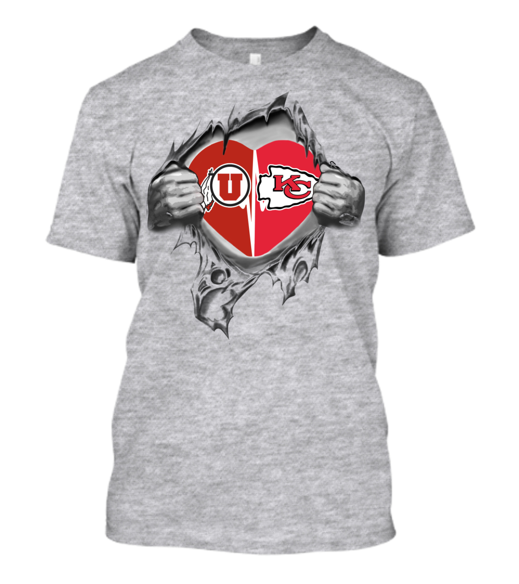 Chiefs Utah Utes Heart Logos Torn Fabric T-Shirt