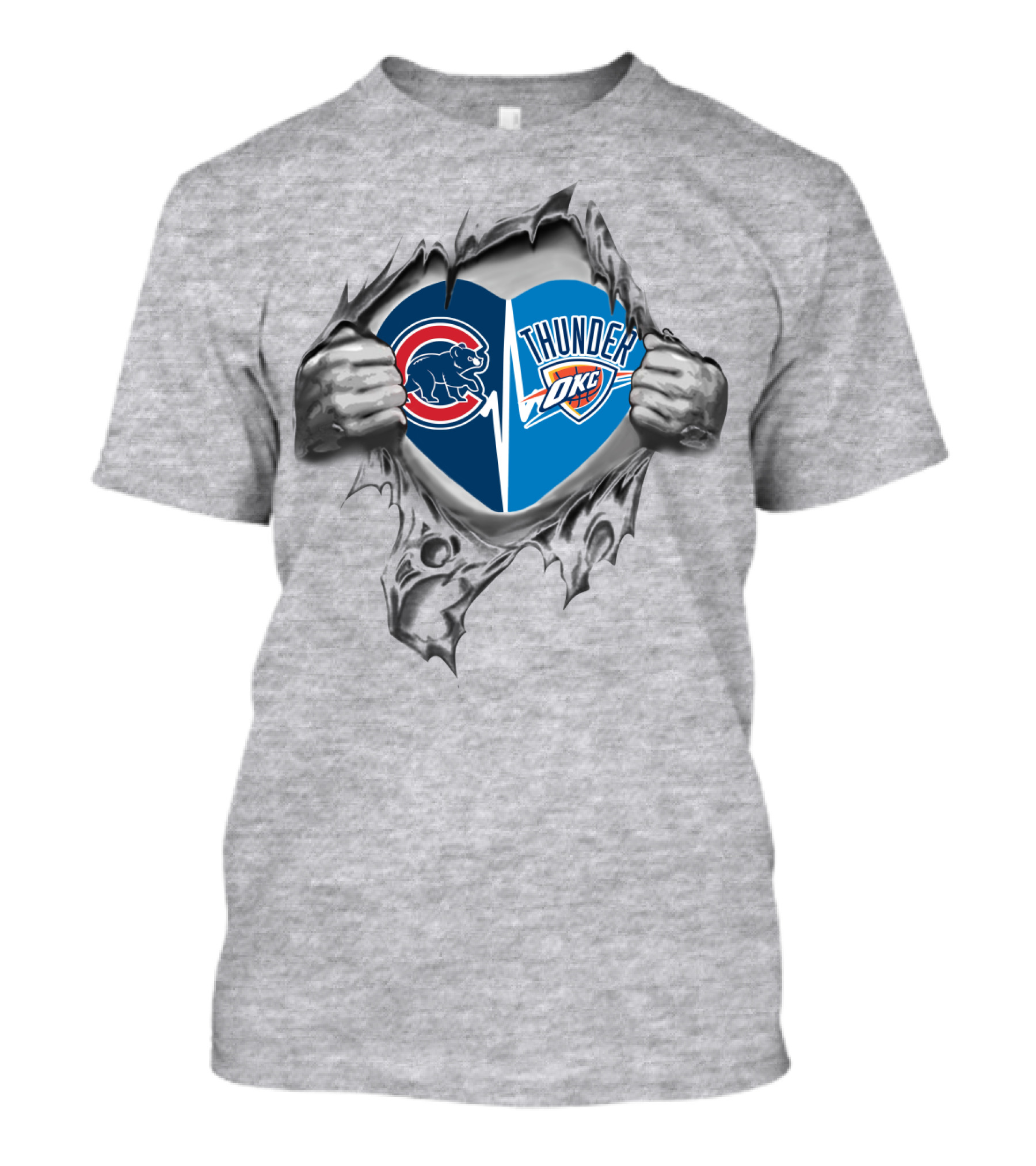 Cubs Thunder Okc It's In My Heart Iconic Logos Tear-Through T-Shirt