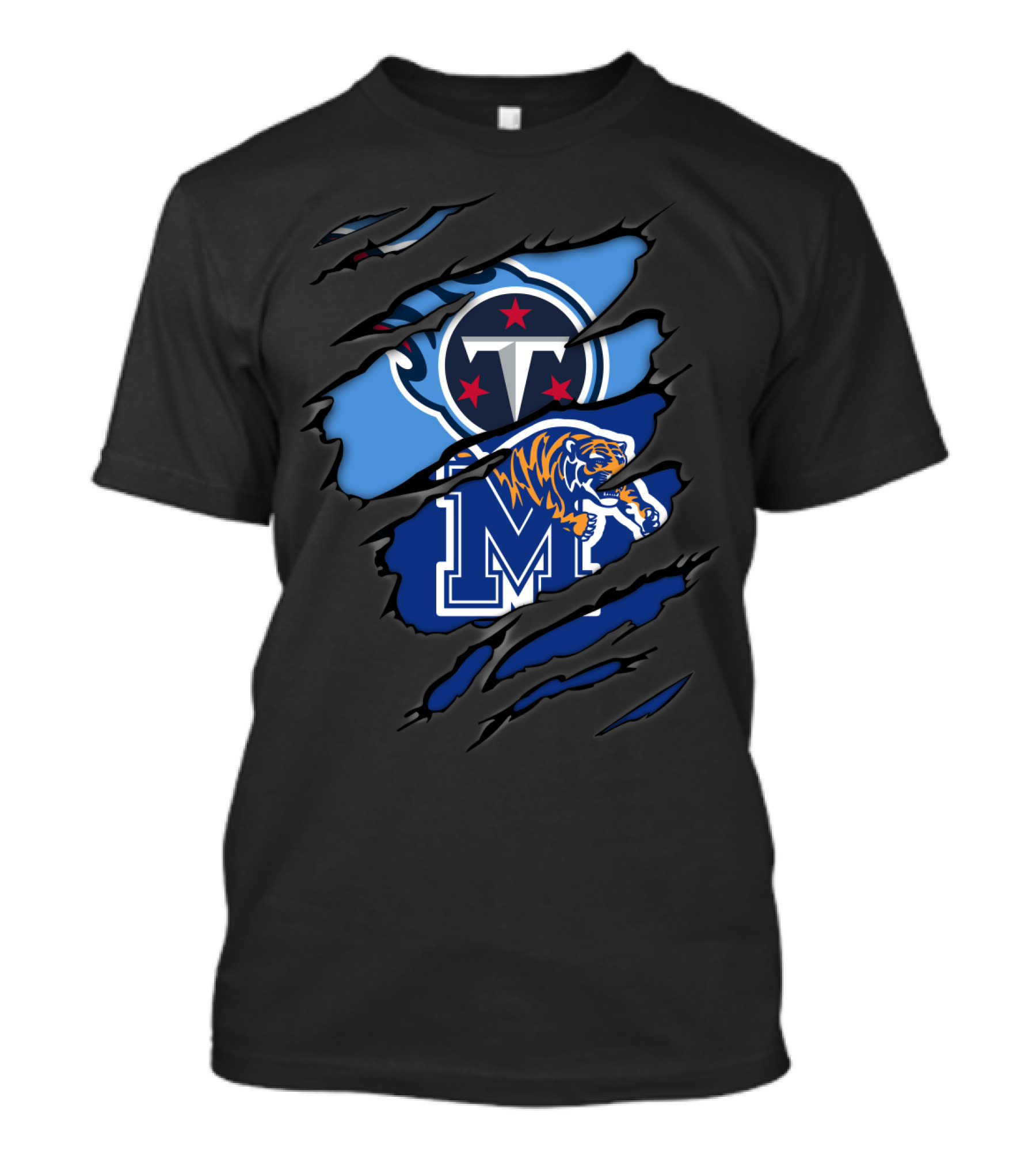 Tennessee Titans And Memphis Tigers Logos Fusion T-Shirt