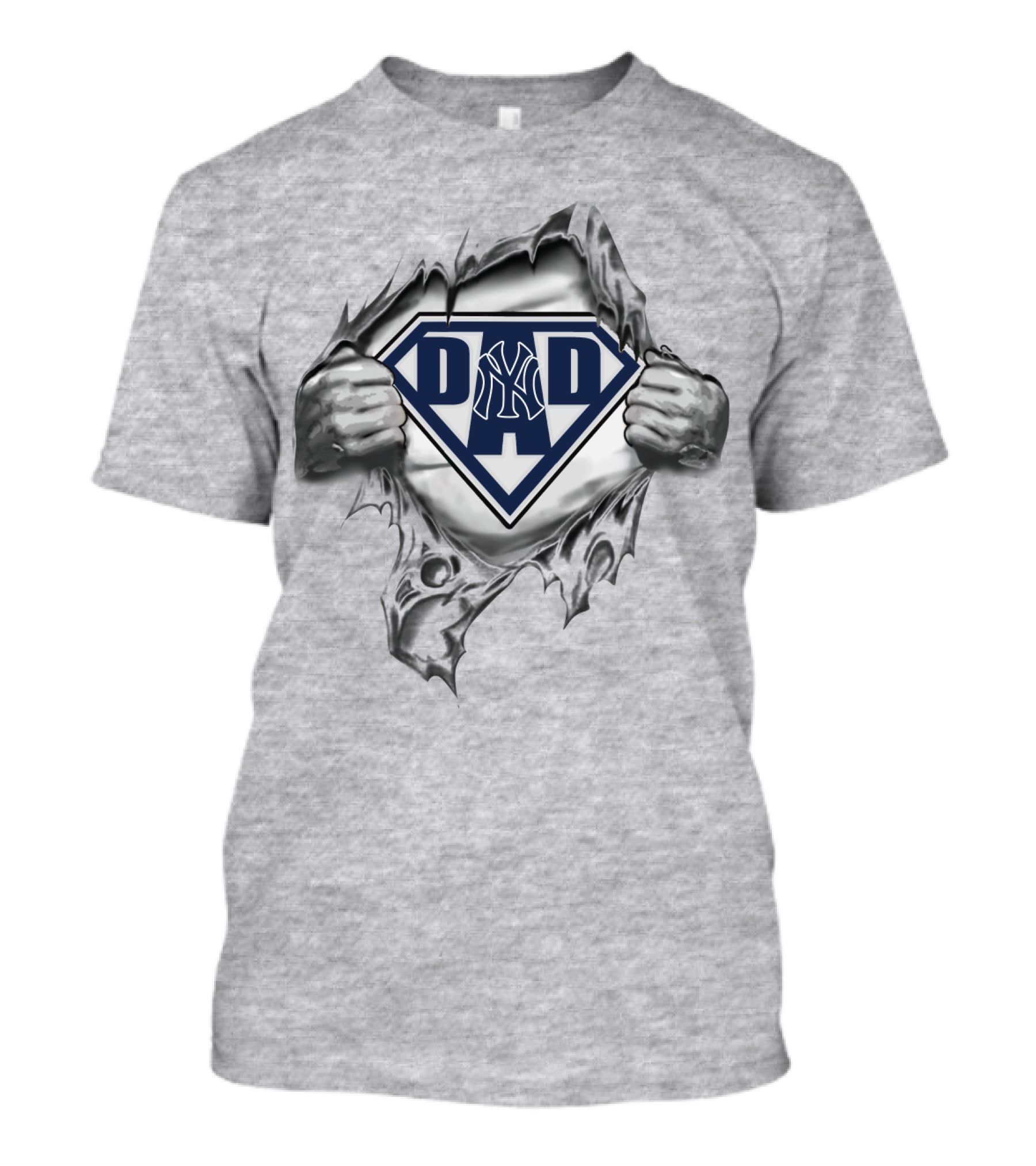 Yankees Dad Superman Logo Hands Ripping Open T-Shirt