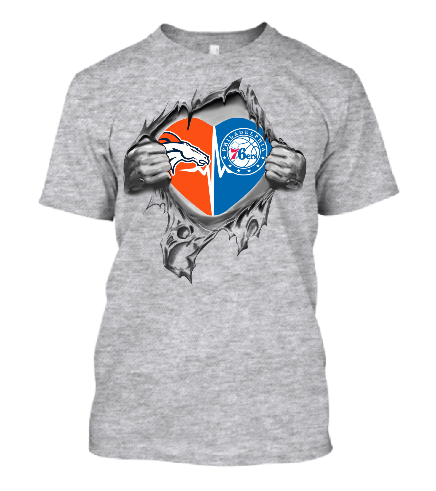 Broncos Philadelphia 76ers Heart Rip T-Shirt