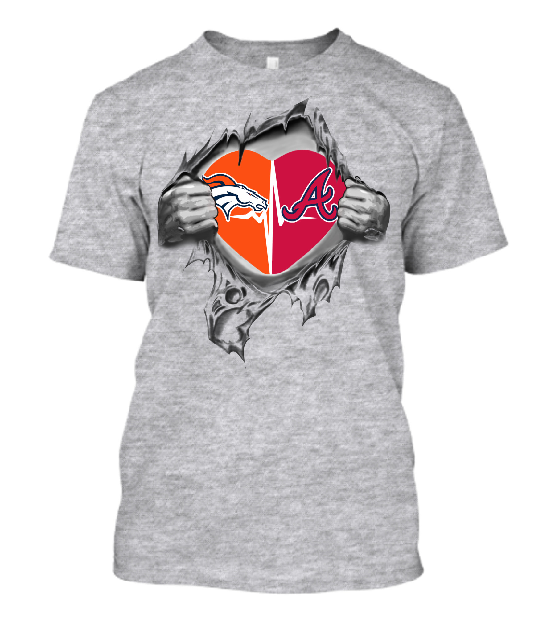 Broncos Braves Heartbeat Passion Football Baseball Fusion T-Shirt