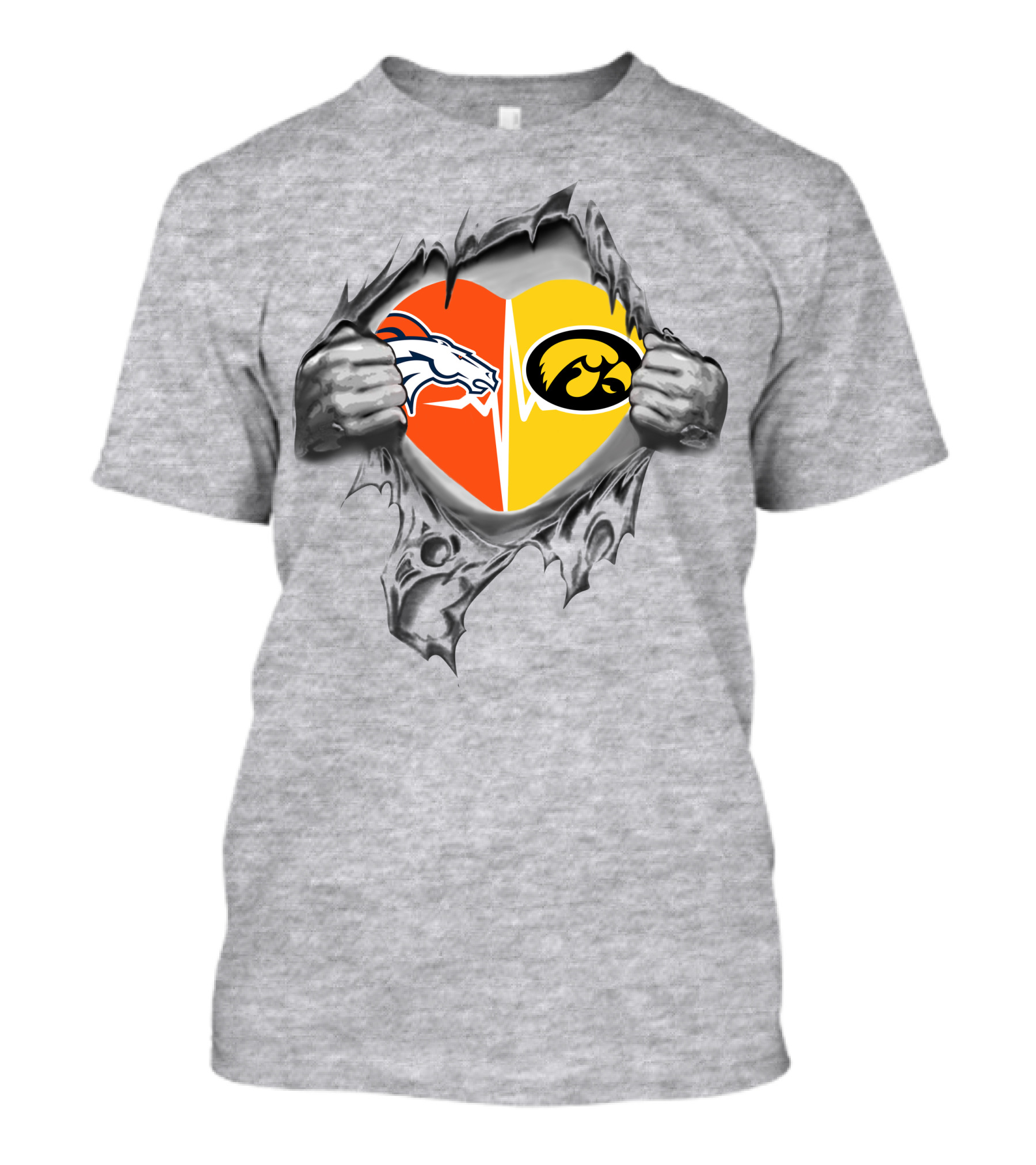 Broncos Iowa Heart With Broncos And Hawkeyes T-Shirt
