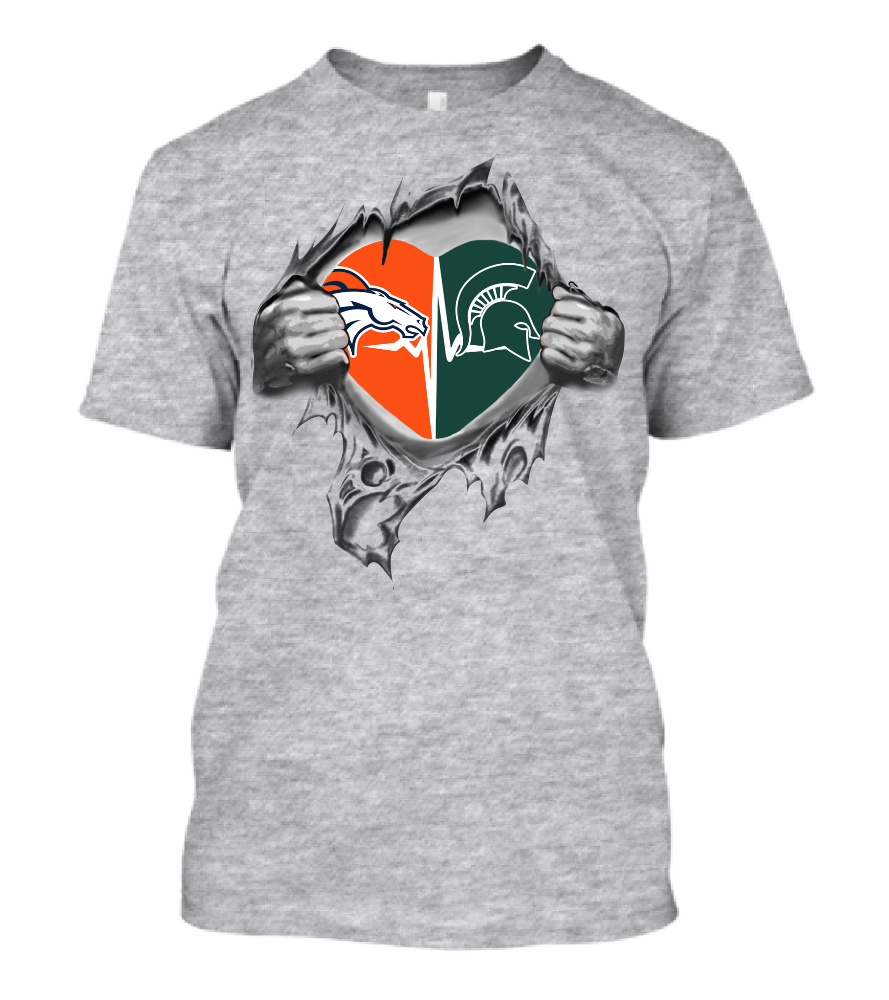 Broncos Spartans Heart Split Design Football Passion T-Shirt
