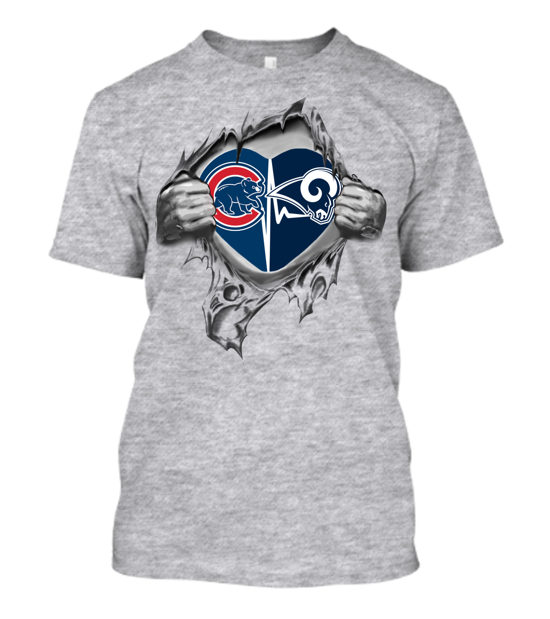 Cubs Rams Heart Torn Reveal With Team Logos T-Shirt