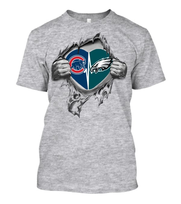 Cubs Eagles Heart Torn Open Team Logos Passion Split T-Shirt