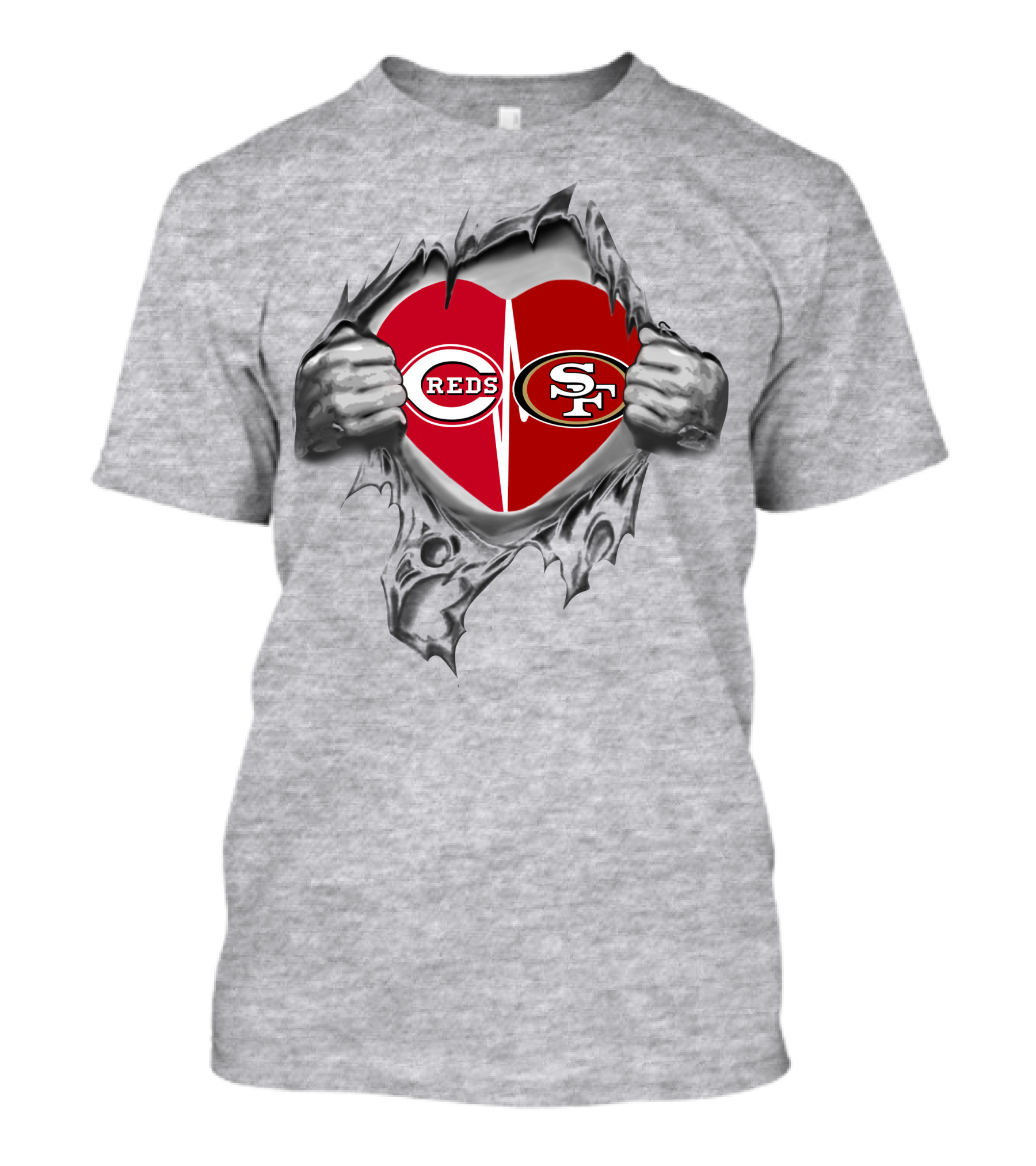 San Francisco 49ers And Cincinnati Reds Heart Tear T-Shirt