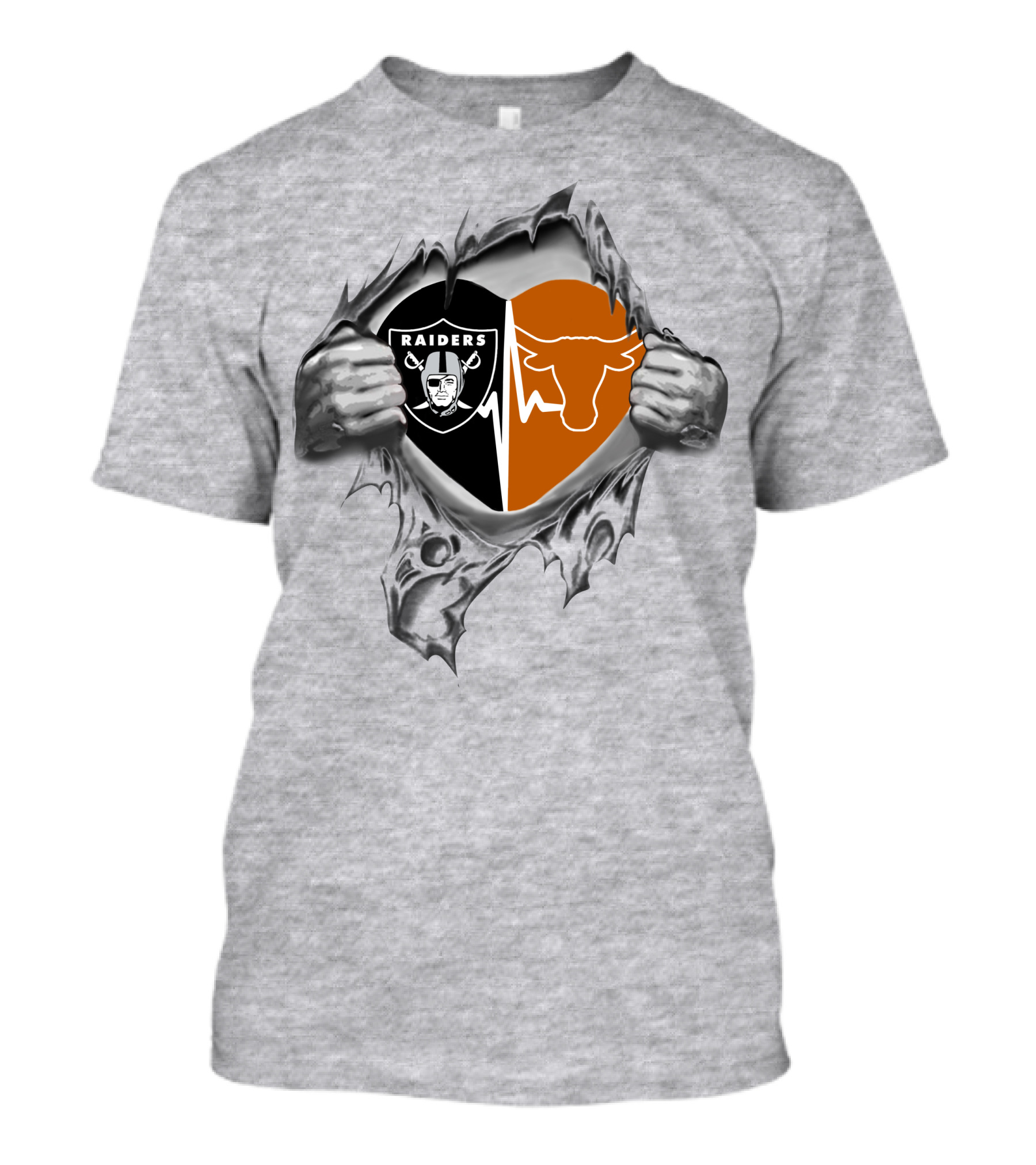 Raiders Longhorn Heartbeat Torn Reveal T-Shirt