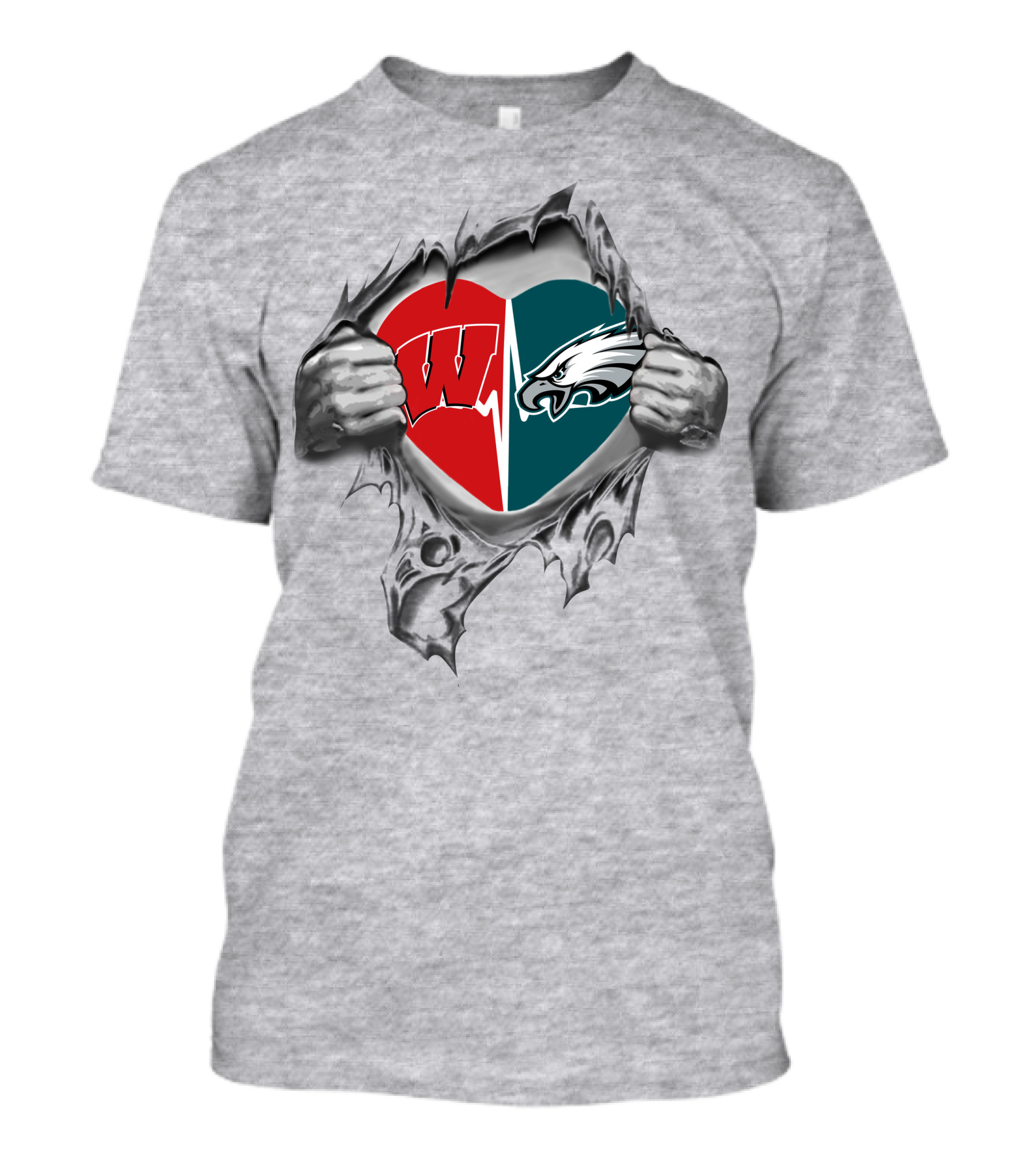 Eagles Badgers Heart Design Featuring Wisconsin And Philadelphia T-Shirt
