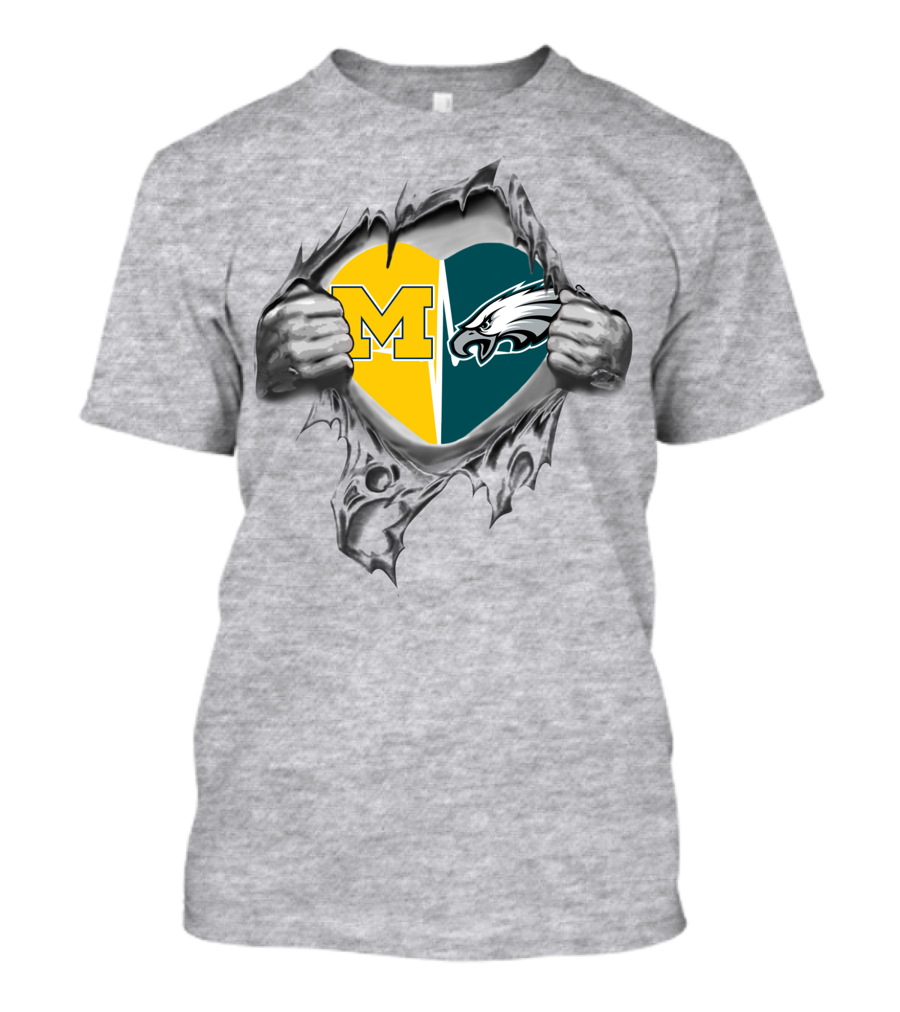Michigan And Philadelphia Eagles Heart Unity T-Shirt