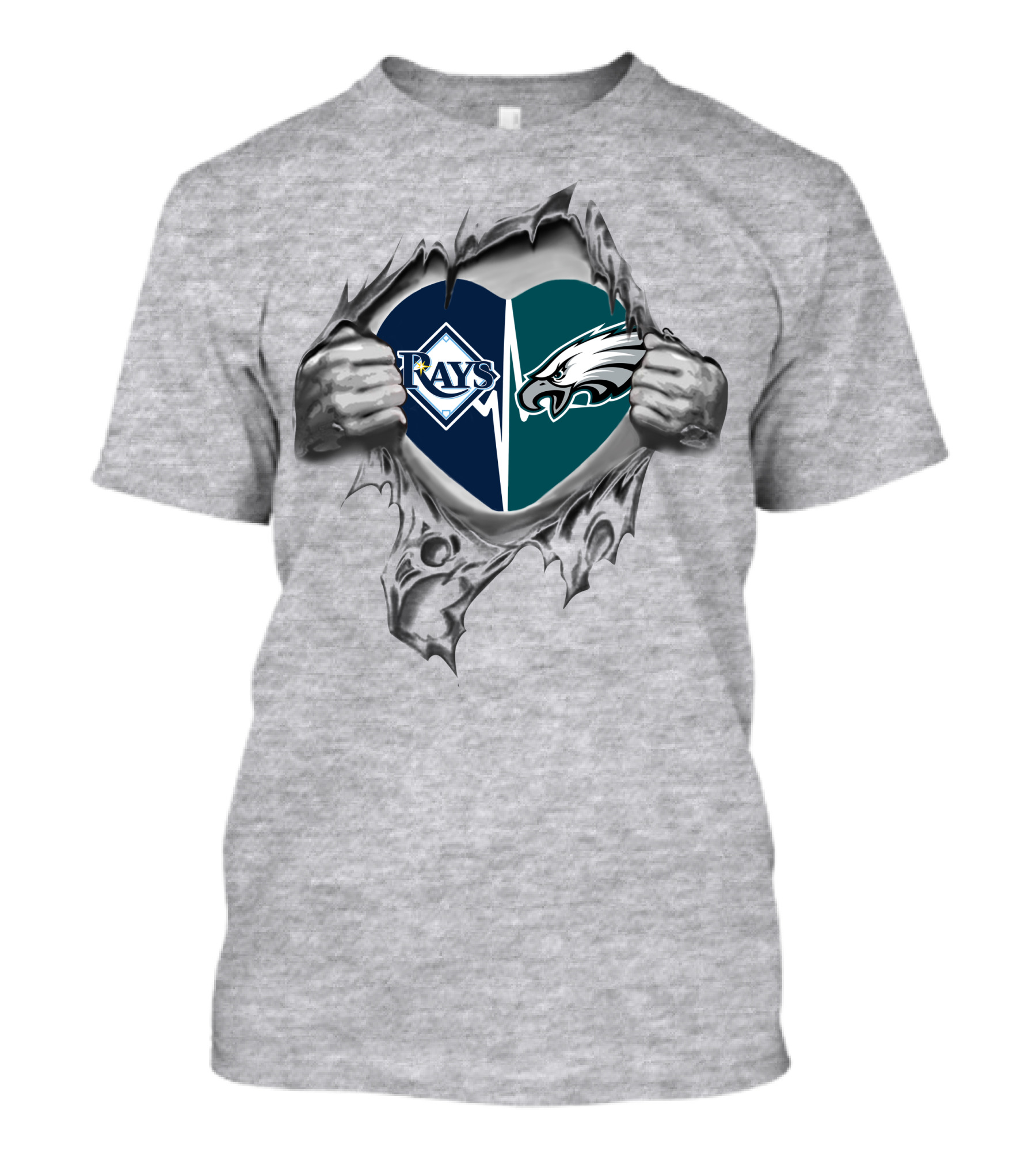 Eagles Rays Heart Torn Open Fan Logo Combination T-Shirt