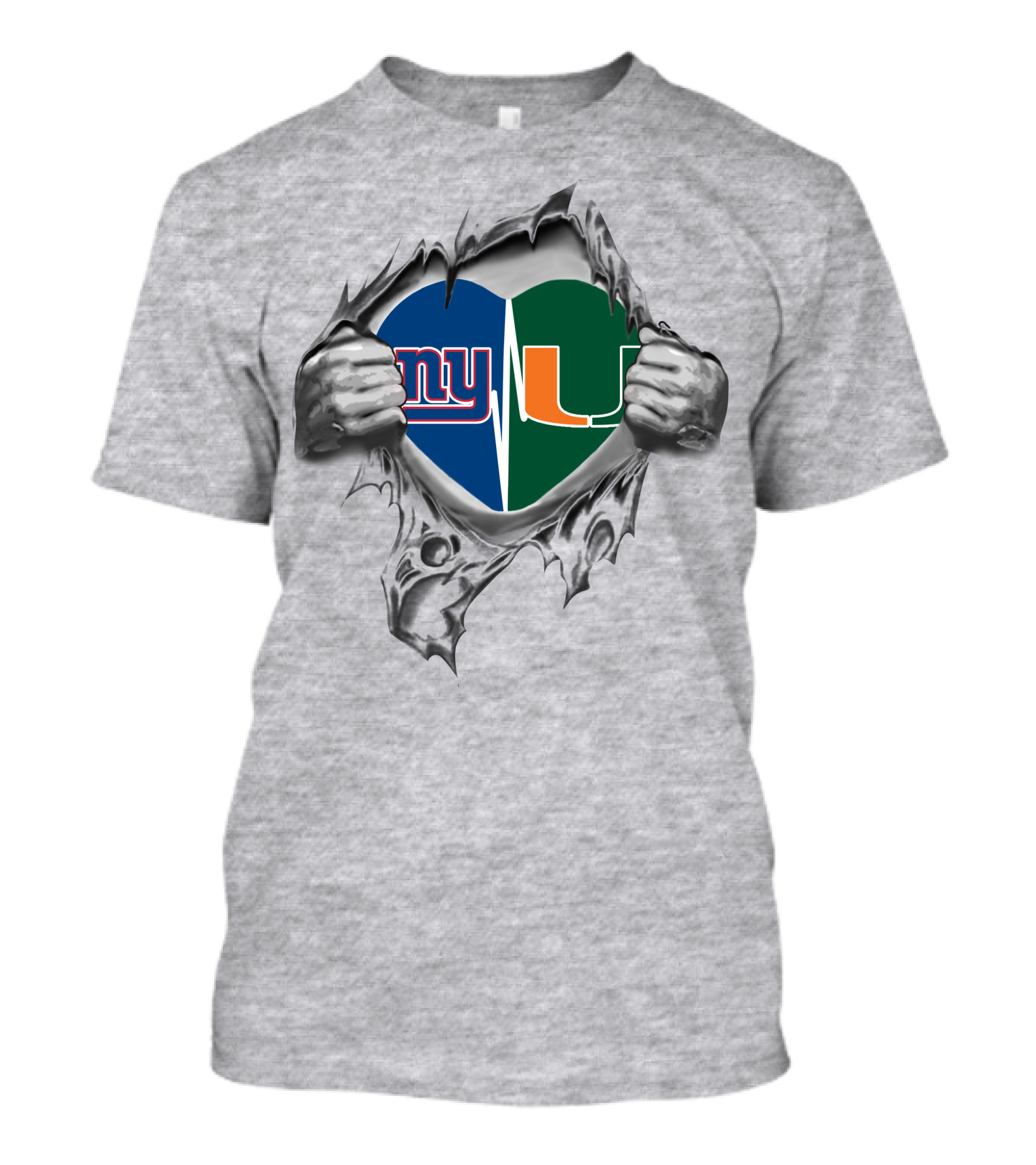 New York Giants Miami Hurricanes Heart T-Shirt