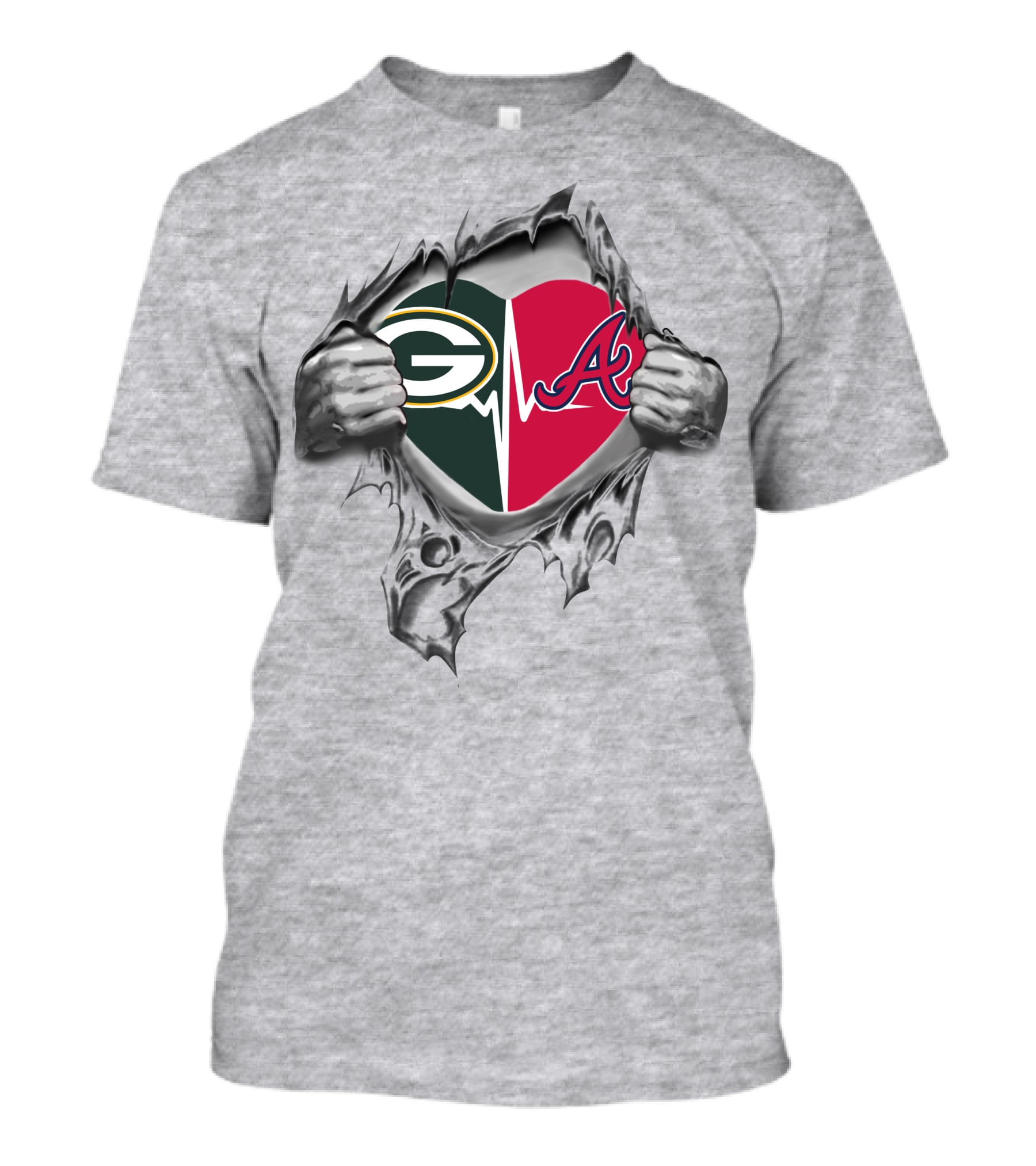 Green Bay Packers Atlanta Braves Heart Symbol Hands T-Shirt