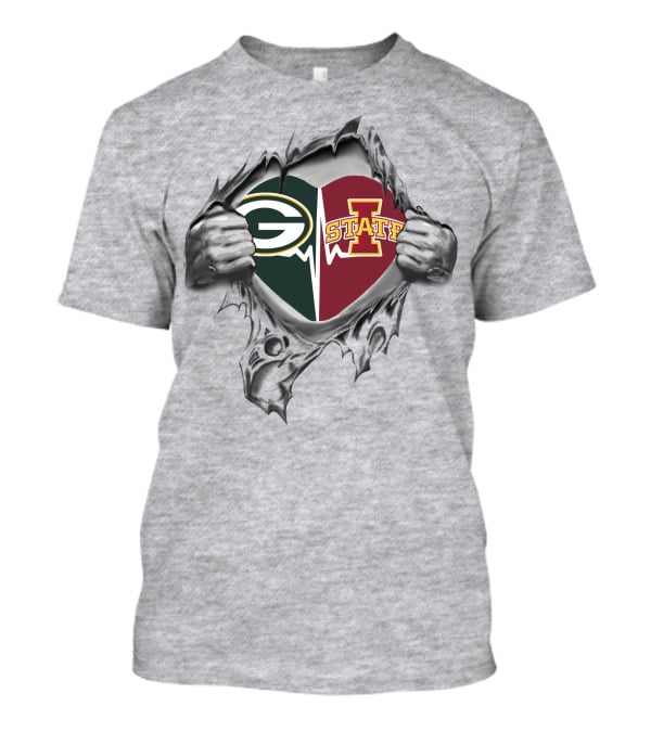 Green Bay Packers Iowa State Cyclones Heart Logo Ripped T-Shirt