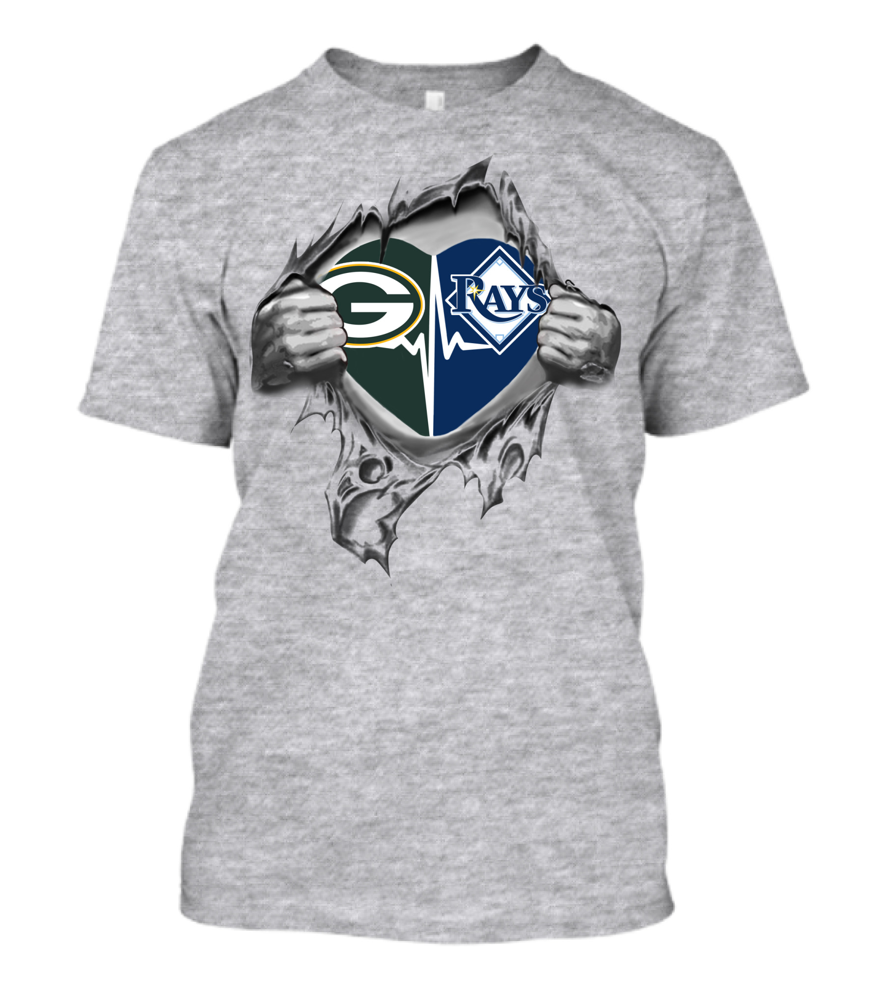 Green Bay Packers Tampa Bay Rays Heartbeat Logo Fusion T-Shirt