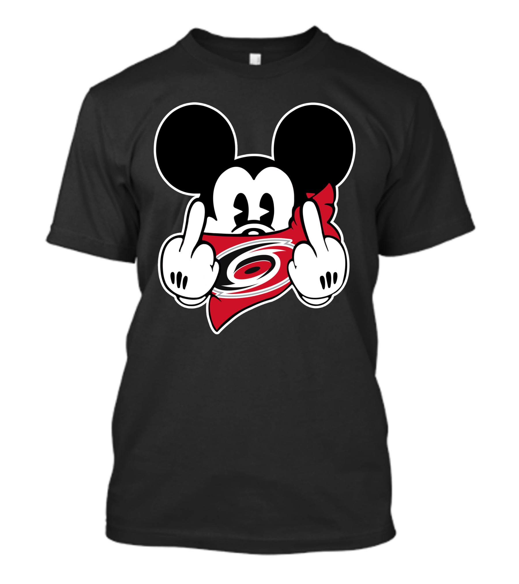 Hurricanes Mickey Middle Finger Gesture Red Bandana T-Shirt