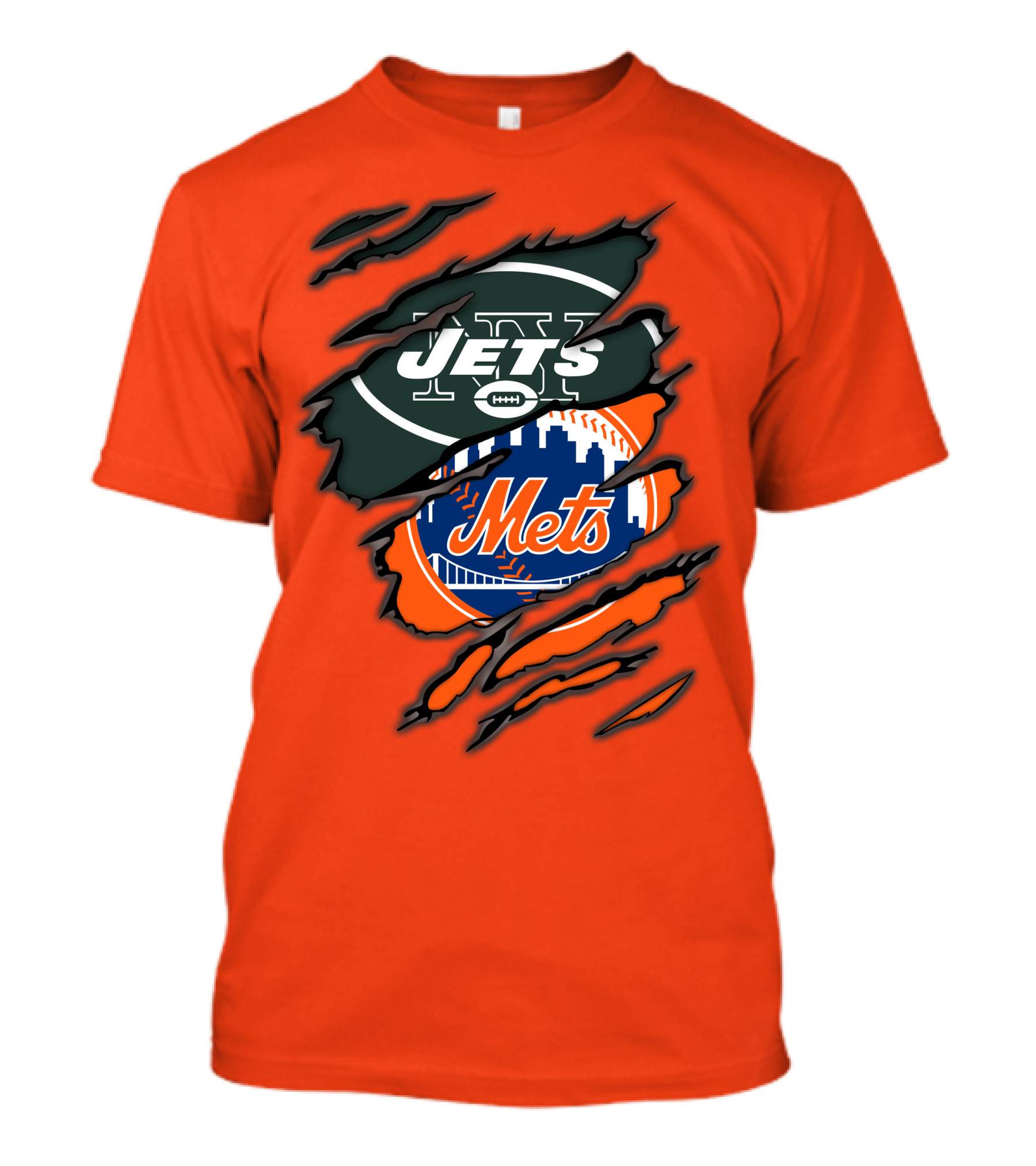 Jets Mets Nfl Mlb Ripped Logo Fusion T-Shirt