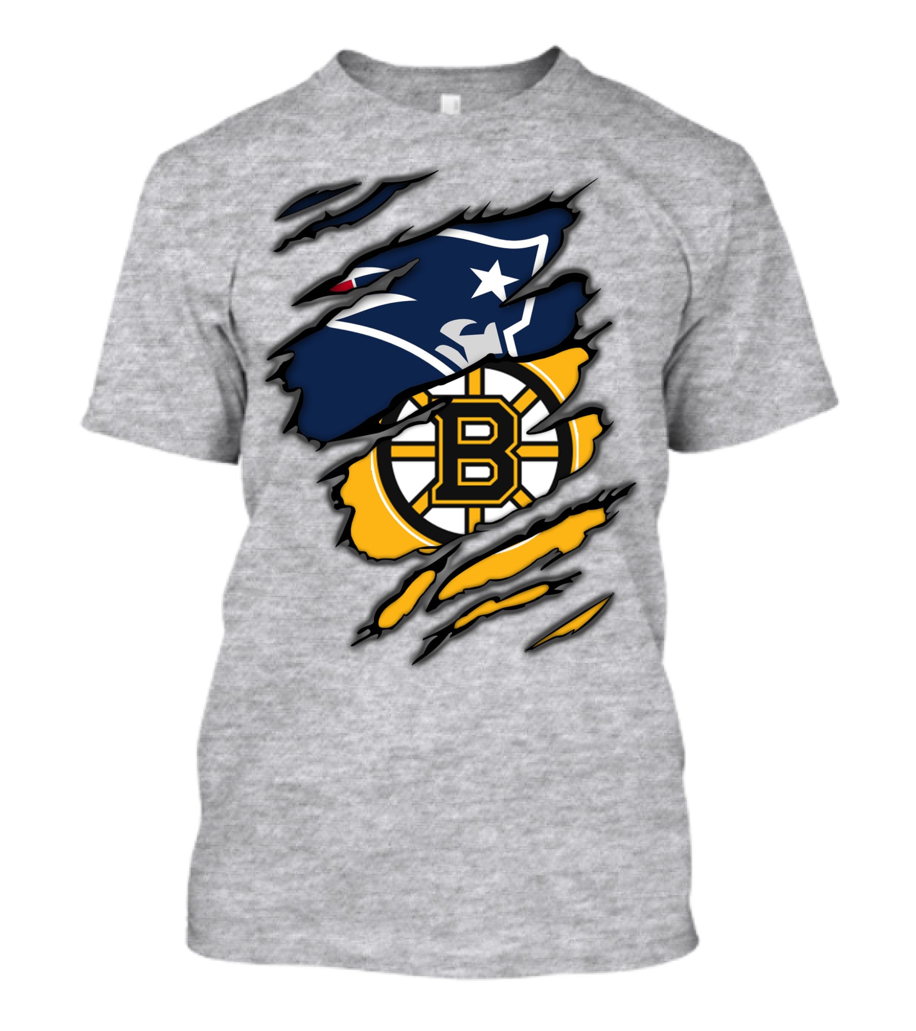 Patriots Bruins New England Football Boston Hockey Fan Collaboration T-Shirt