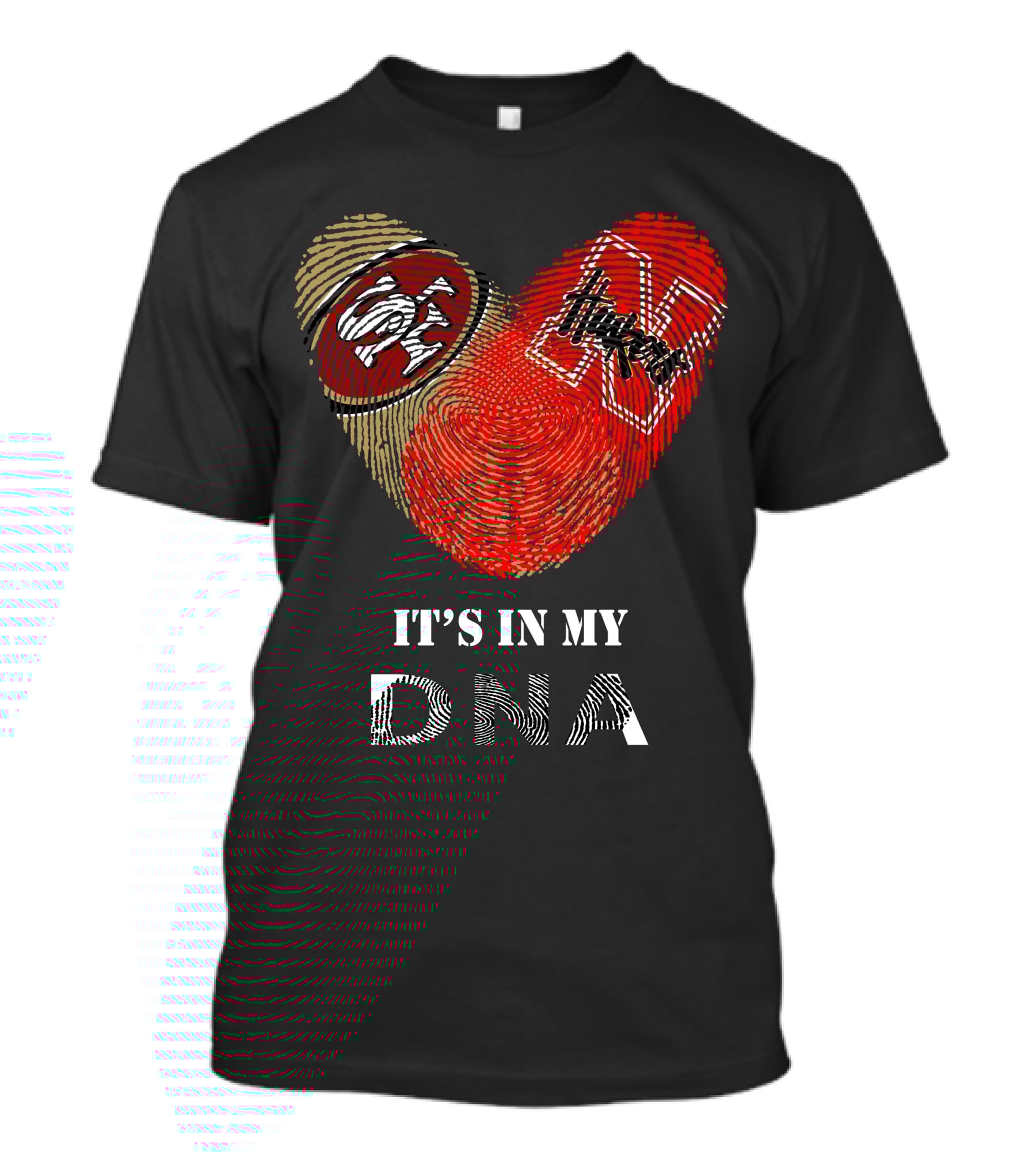 49ers And Nebraska Cornhuskers It's In My Dna Heart-Shaped Fingerprint T-Shirt